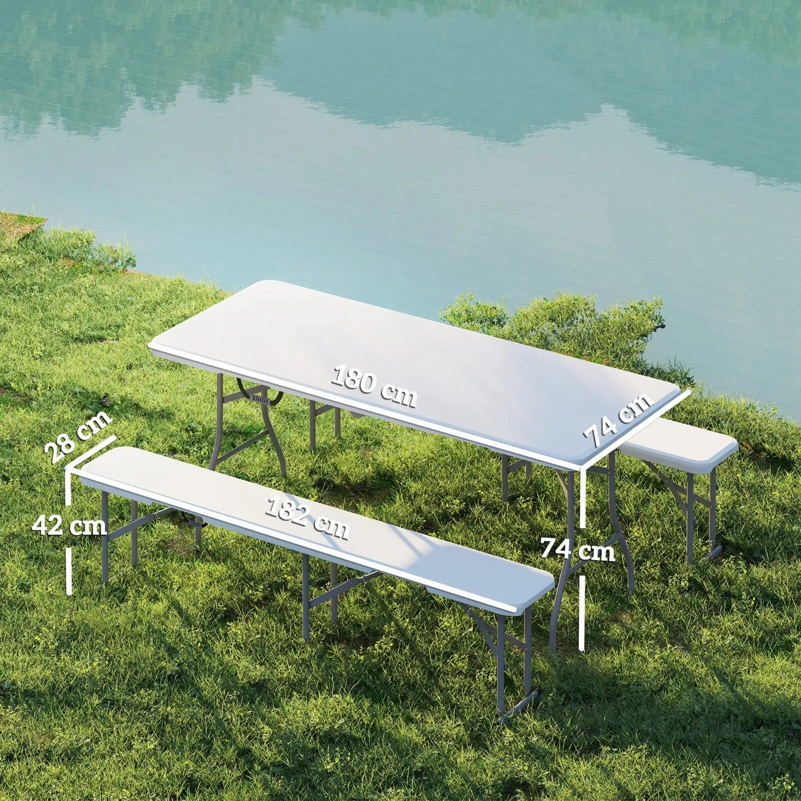 3 Piece Folding Picnic Table Bench Set Portable Camping Table with Chairs Handle - Home and Garden Furniture Shop - rustic - furniture