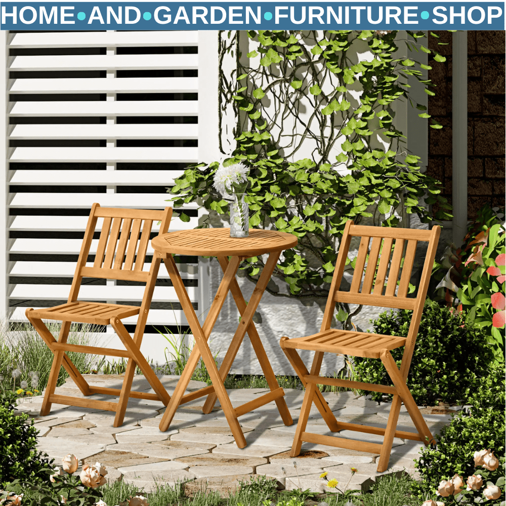 3 Piece Folding Wooden Bistro Set Garden Patio Table & Chairs Outdoor Teak Porch - Home and Garden Furniture Shop - #rustic - furniture#