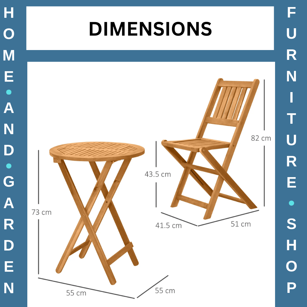 3 Piece Folding Wooden Bistro Set Garden Patio Table & Chairs Outdoor Teak Porch - Home and Garden Furniture Shop - #rustic - furniture#