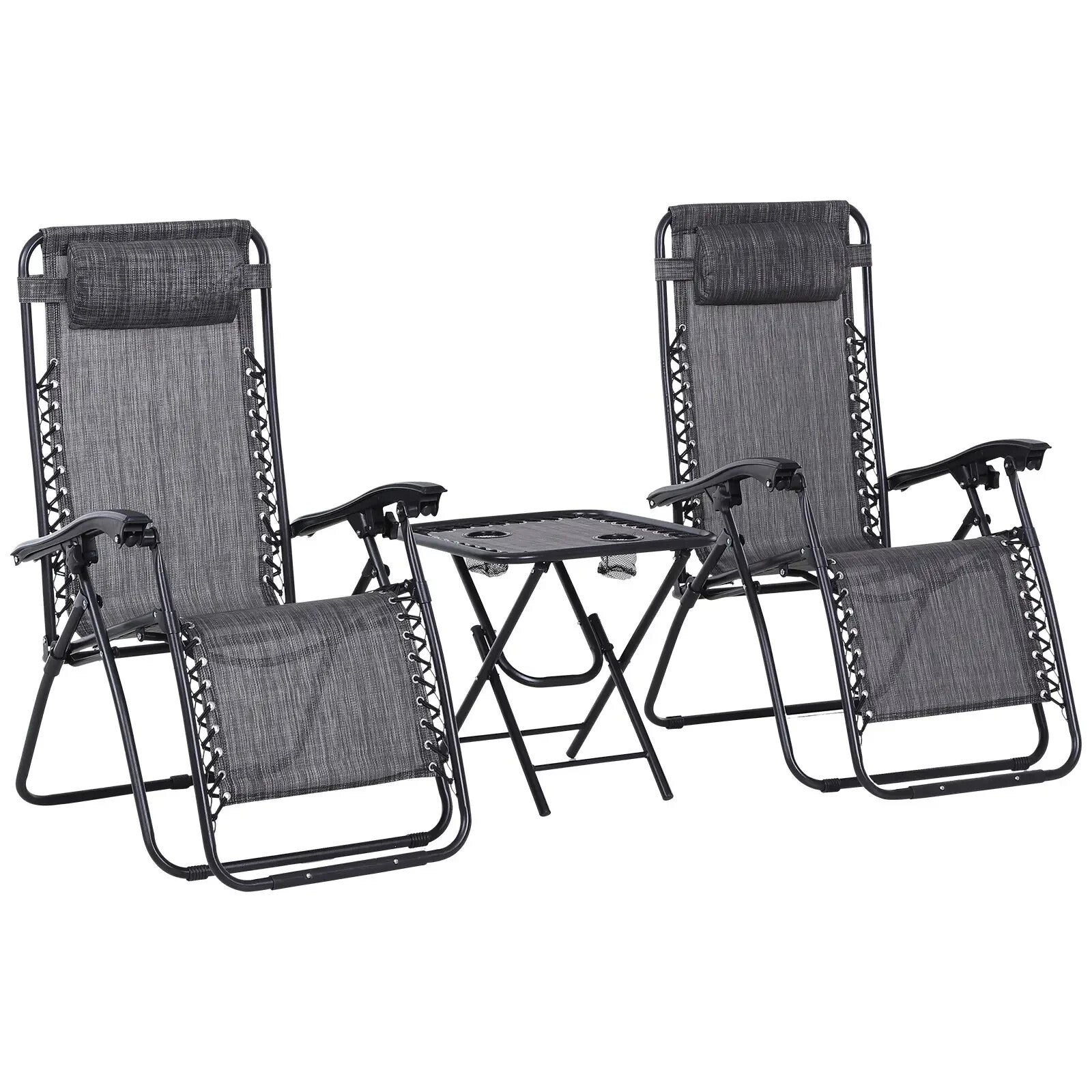 3 Piece Folding Zero Gravity Chairs & Table Set With Cup Holder Sun Lounger Grey - Home and Garden Furniture Shop - rustic - furniture