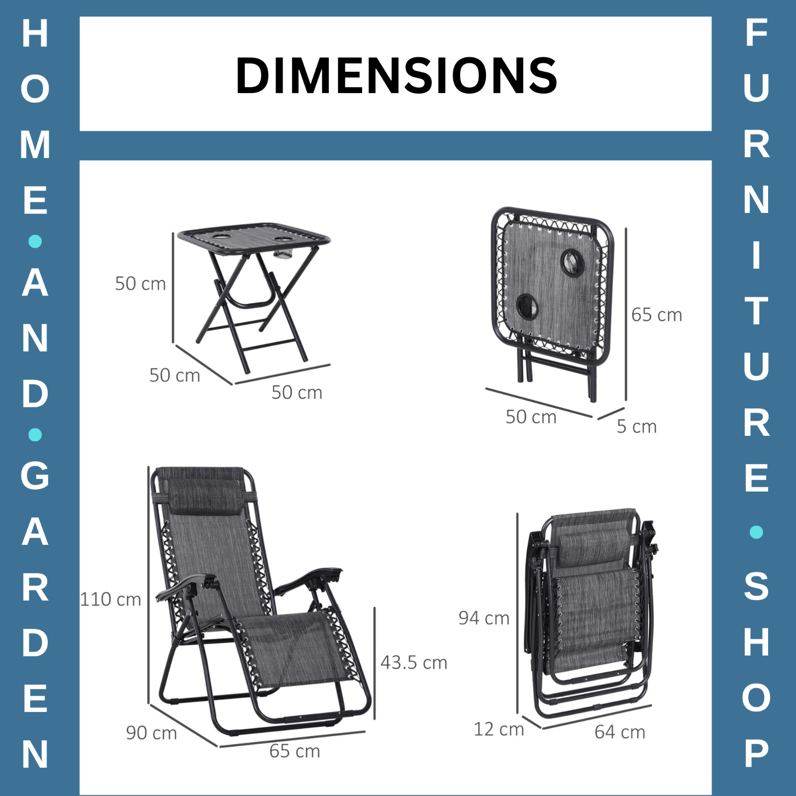 3 Piece Folding Zero Gravity Chairs & Table Set With Cup Holder Sun Lounger Grey - Home and Garden Furniture Shop - rustic - furniture