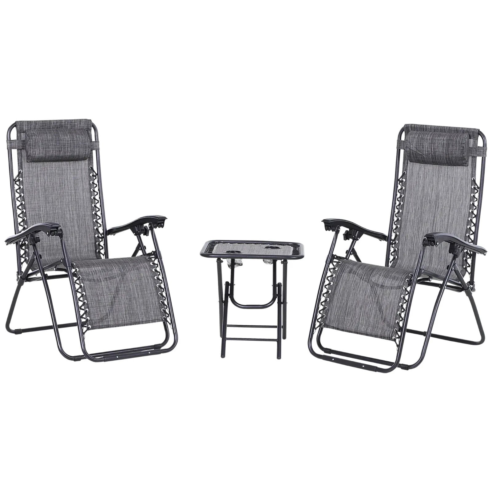 3 Piece Folding Zero Gravity Chairs & Table Set With Cup Holder Sun Lounger Grey - Home and Garden Furniture Shop - rustic - furniture