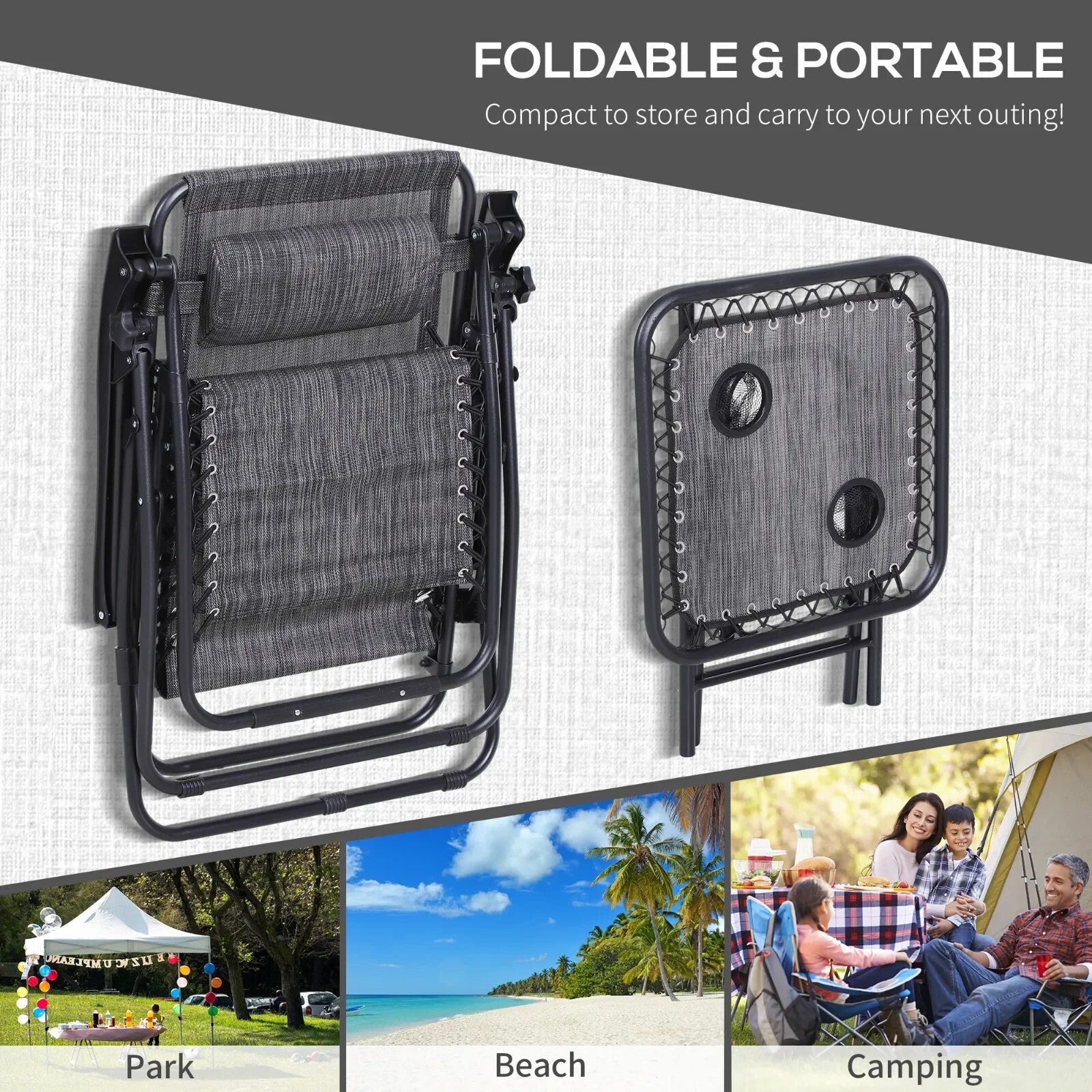 3 Piece Folding Zero Gravity Chairs & Table Set With Cup Holder Sun Lounger Grey - Home and Garden Furniture Shop - rustic - furniture