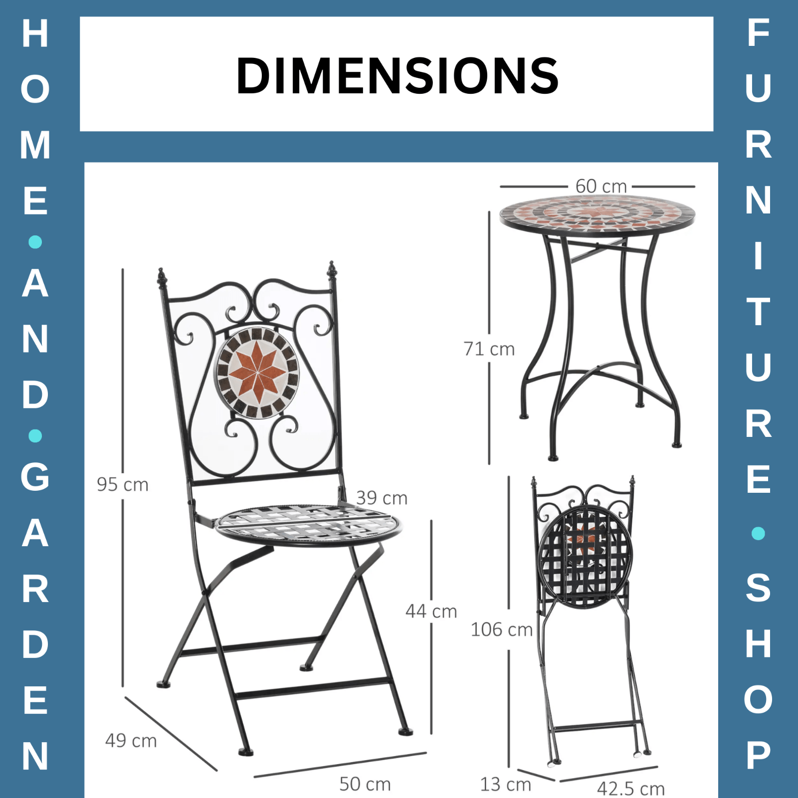 3 - Piece Garden Bistro Set Ceramic Tile Round Table & 2 Foldable Chairs Black - Home and Garden Furniture Shop - rustic - furniture