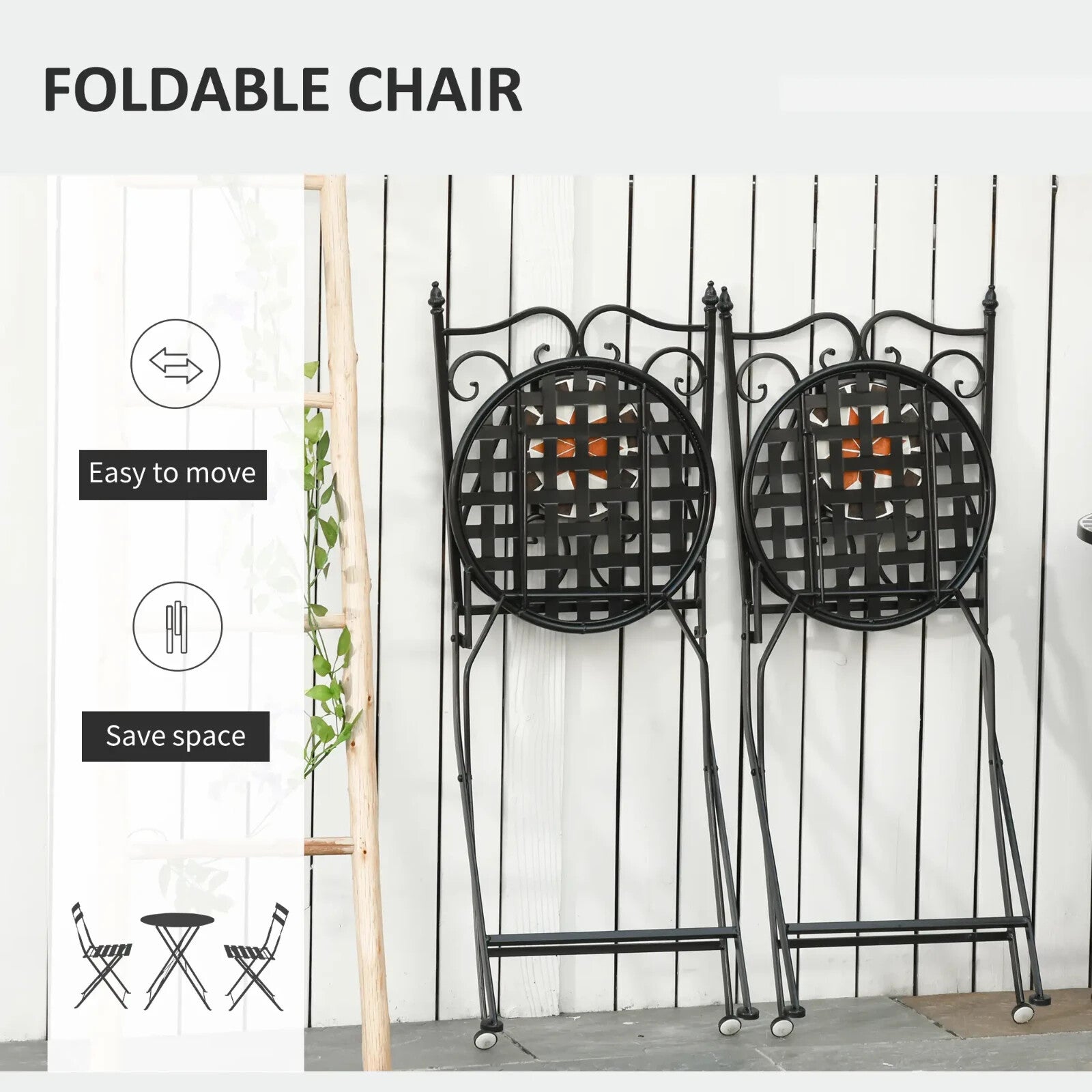 3 - Piece Garden Bistro Set Ceramic Tile Round Table & 2 Foldable Chairs Black - Home and Garden Furniture Shop - rustic - furniture