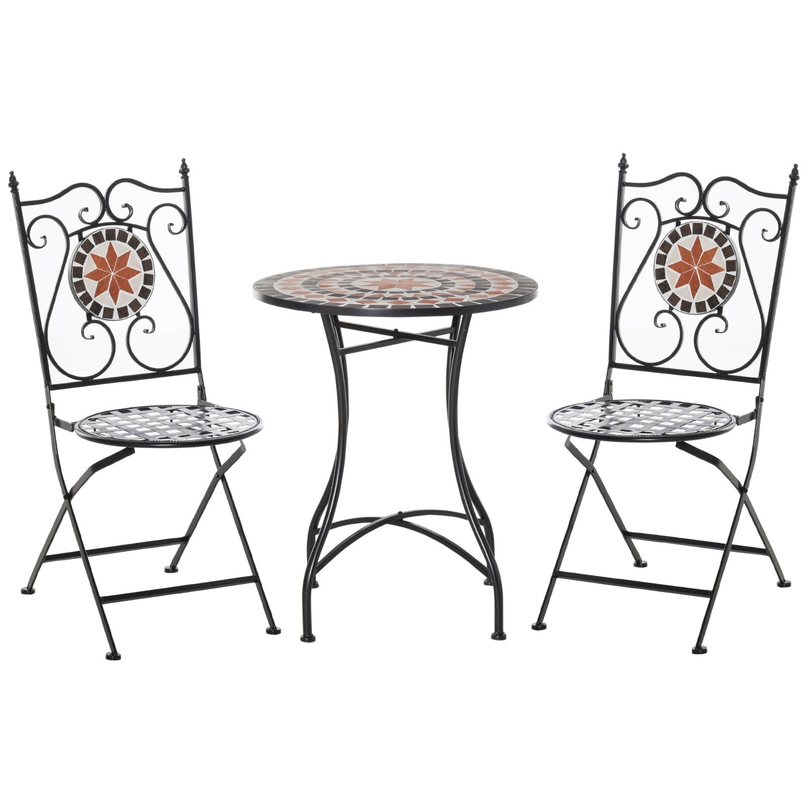 3 - Piece Garden Bistro Set Ceramic Tile Round Table & 2 Foldable Chairs Black - Home and Garden Furniture Shop - rustic - furniture