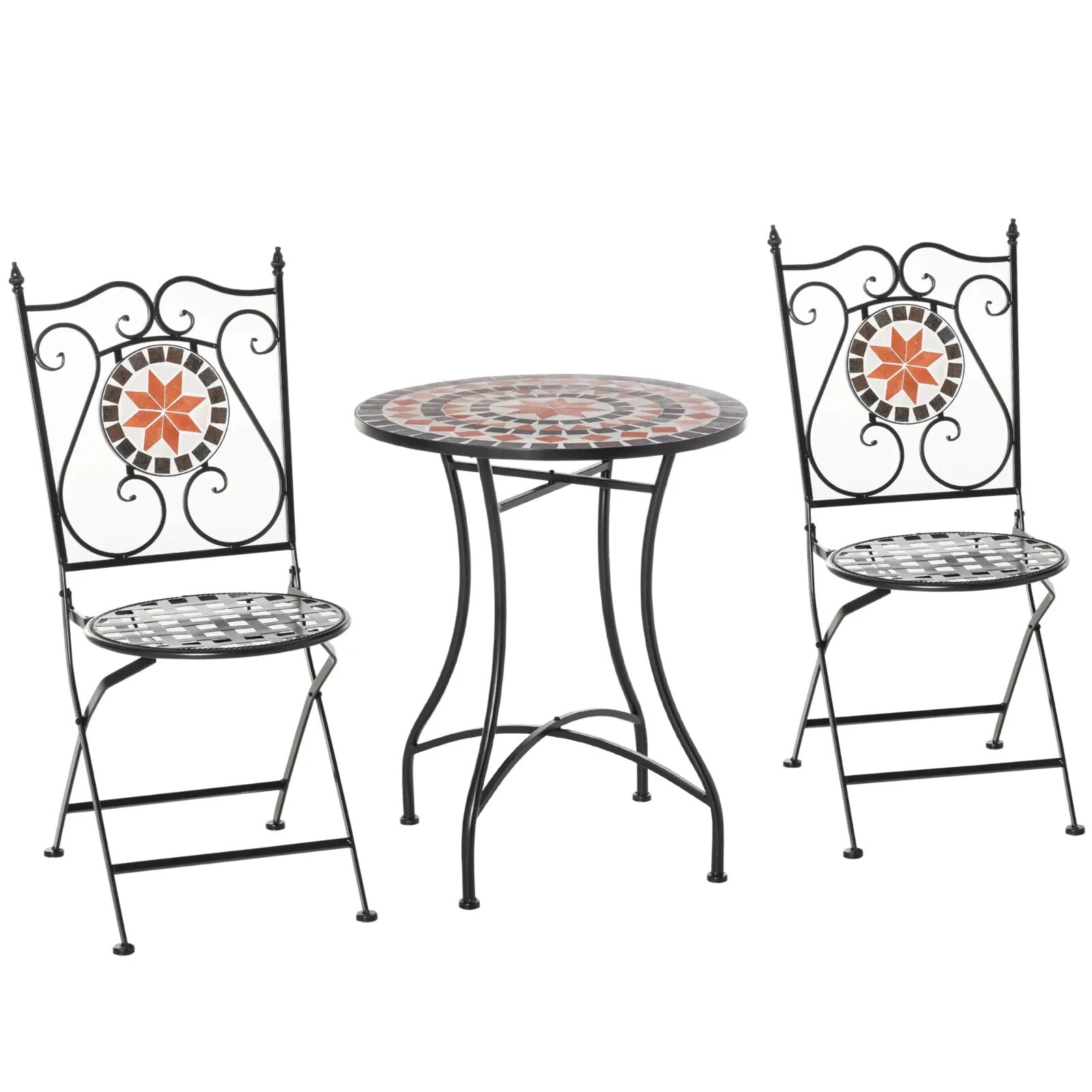 3 - Piece Garden Bistro Set Ceramic Tile Round Table & 2 Foldable Chairs Black - Home and Garden Furniture Shop - rustic - furniture