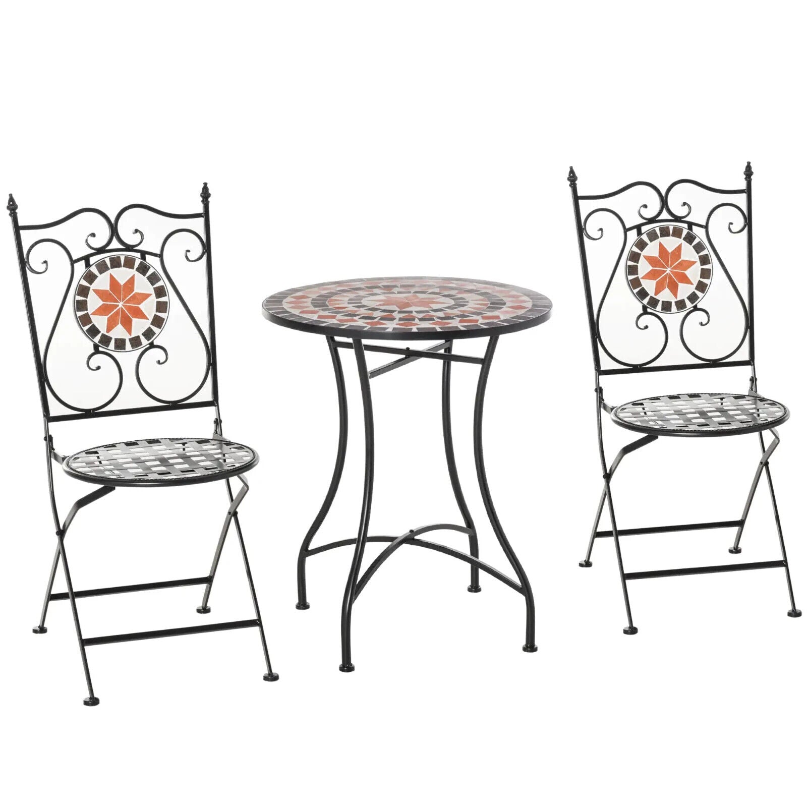 3 Piece Garden Bistro Set with Ceramic Tile Table & Foldable Chairs for Outdoor - Home and Garden Furniture Shop - #rustic - furniture#