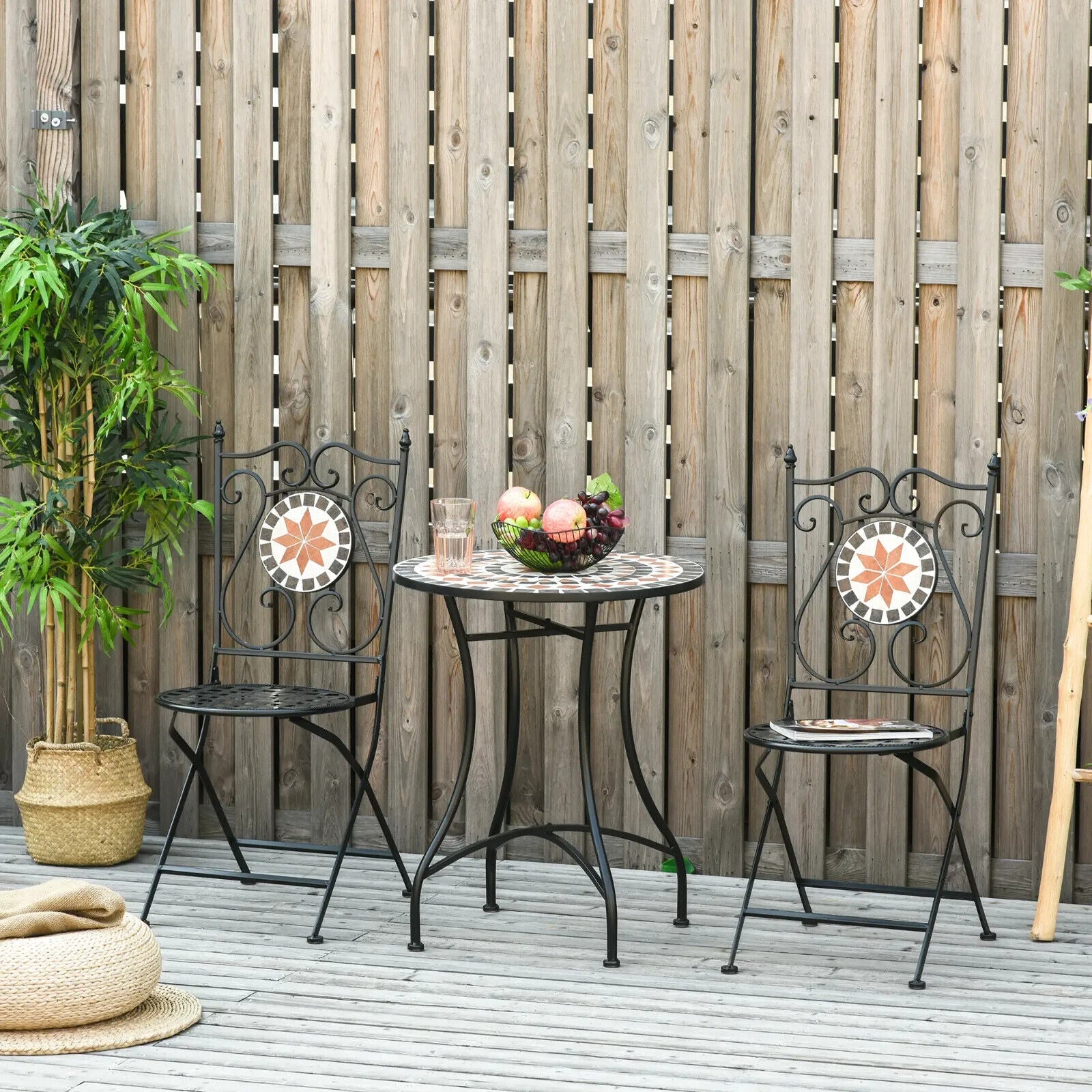 3 Piece Garden Bistro Set with Ceramic Tile Table & Foldable Chairs for Outdoor - Home and Garden Furniture Shop - #rustic - furniture#