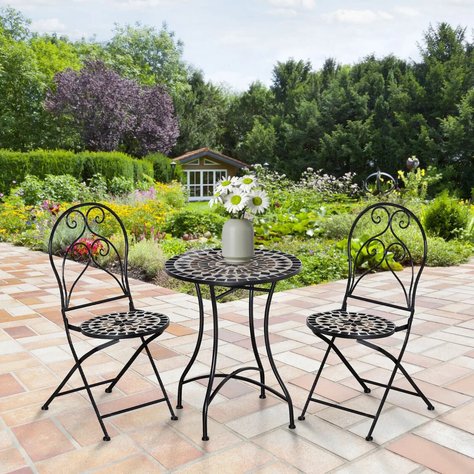 3 Piece Garden Bistro Set with Coffee Table and Folding Chairs for Patio Balcony - Home and Garden Furniture Shop - #rustic - furniture#