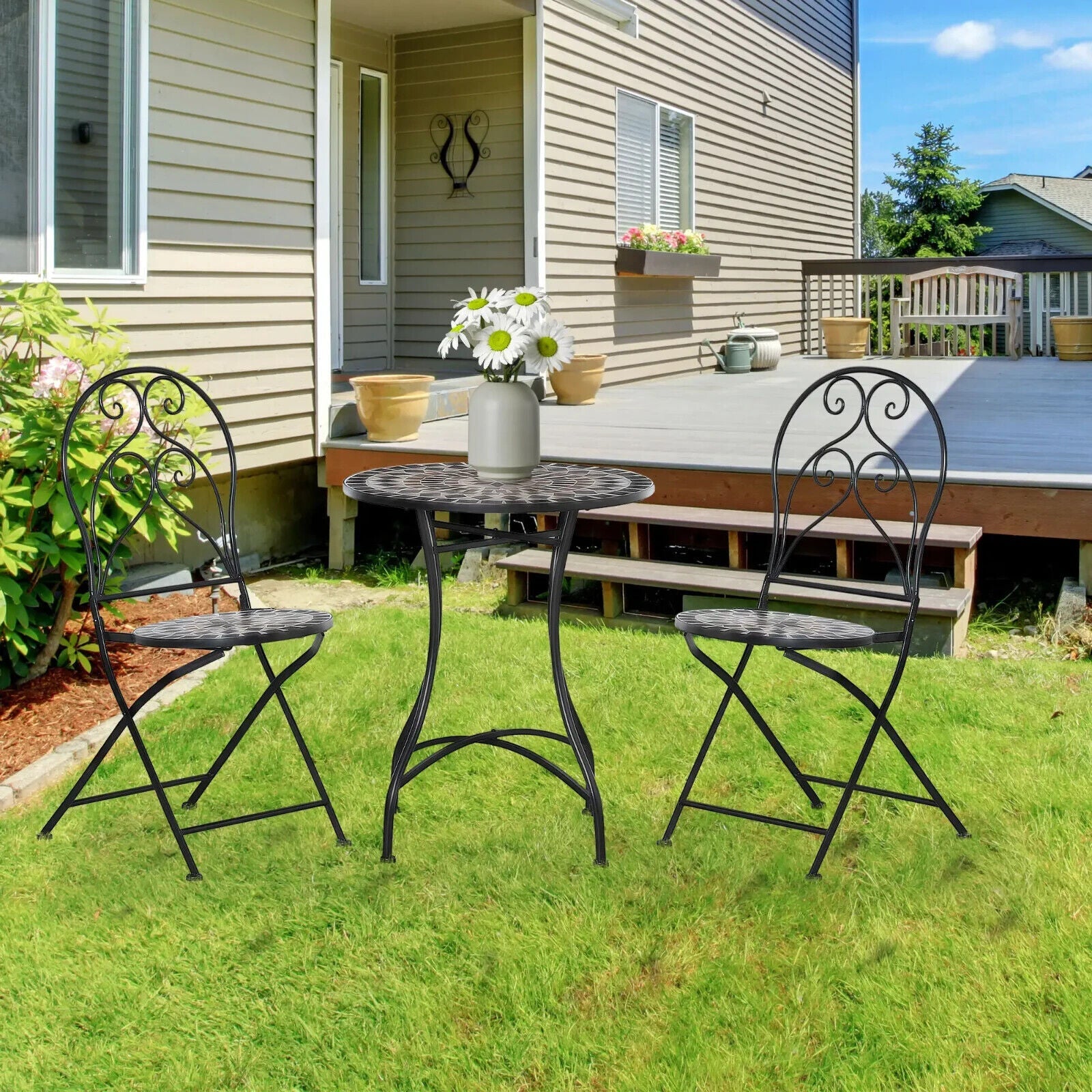 3 Piece Garden Bistro Set with Coffee Table and Folding Chairs for Patio Balcony - Home and Garden Furniture Shop - #rustic - furniture#