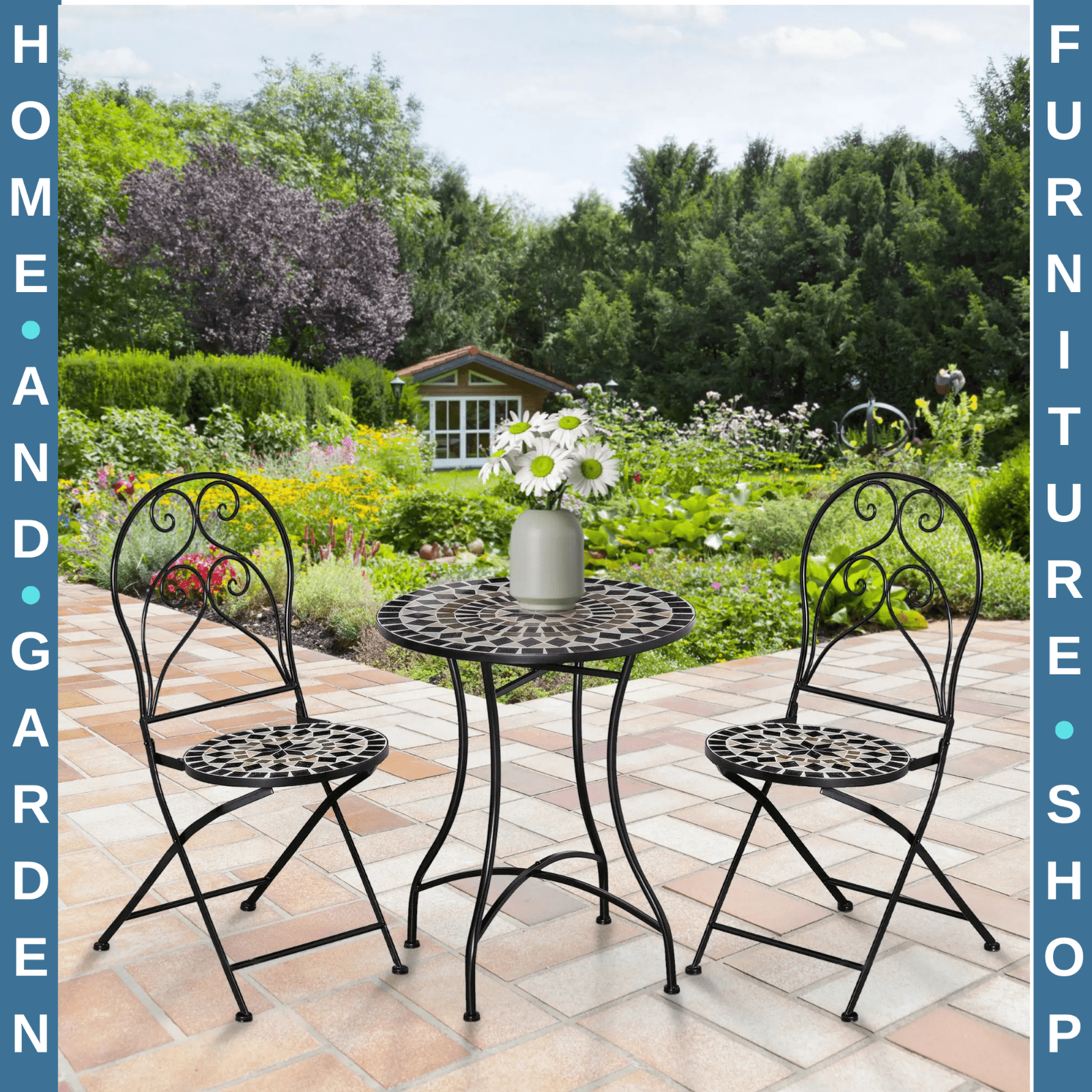 3 Piece Garden Bistro Set with Coffee Table and Folding Chairs for Patio Balcony - Home and Garden Furniture Shop - #rustic - furniture#