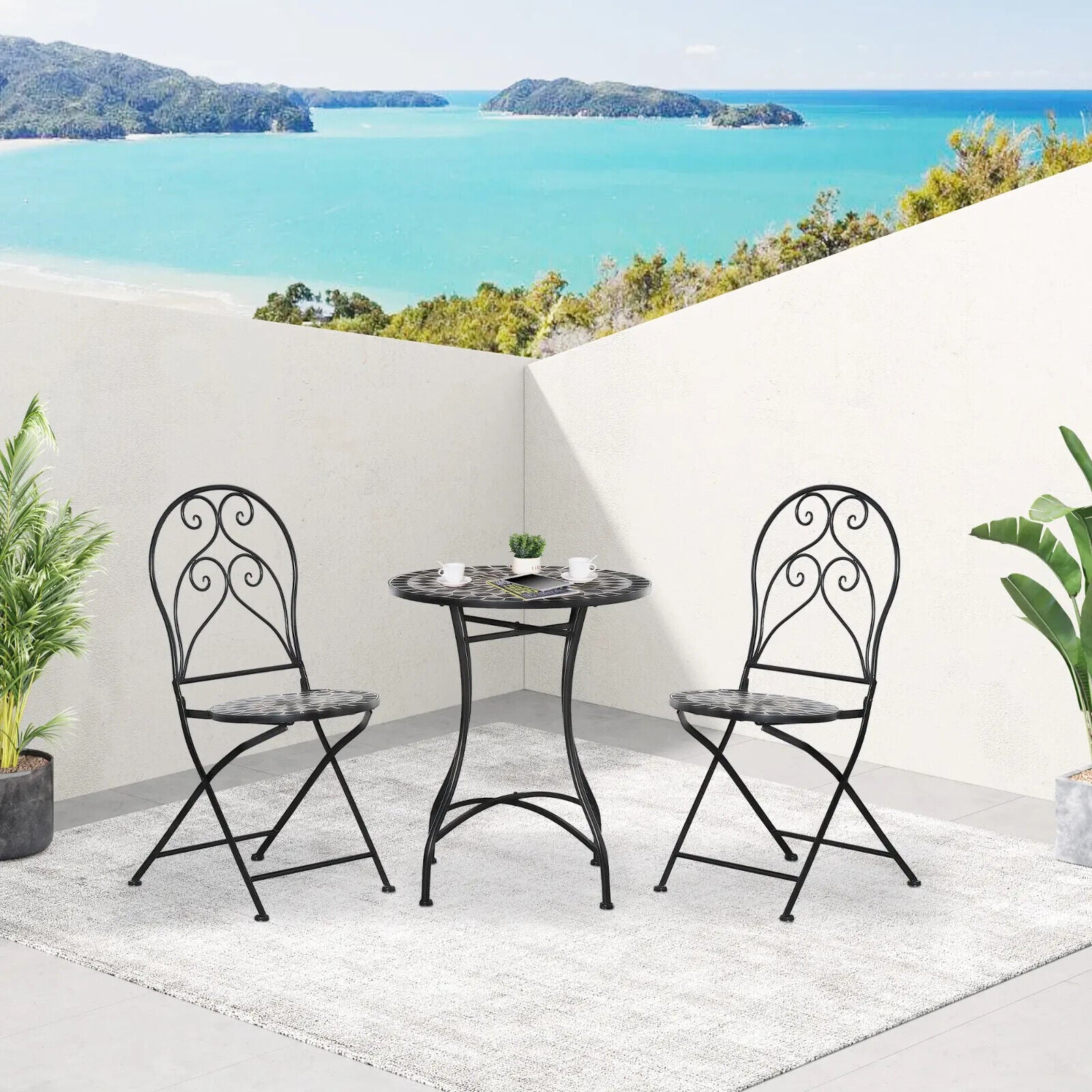 3 Piece Garden Bistro Set with Coffee Table and Folding Chairs for Patio Balcony - Home and Garden Furniture Shop - #rustic - furniture#