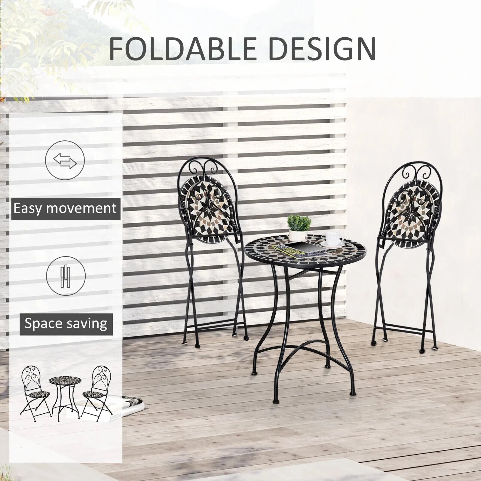 3 Piece Garden Bistro Set with Coffee Table and Folding Chairs for Patio Balcony - Home and Garden Furniture Shop - #rustic - furniture#