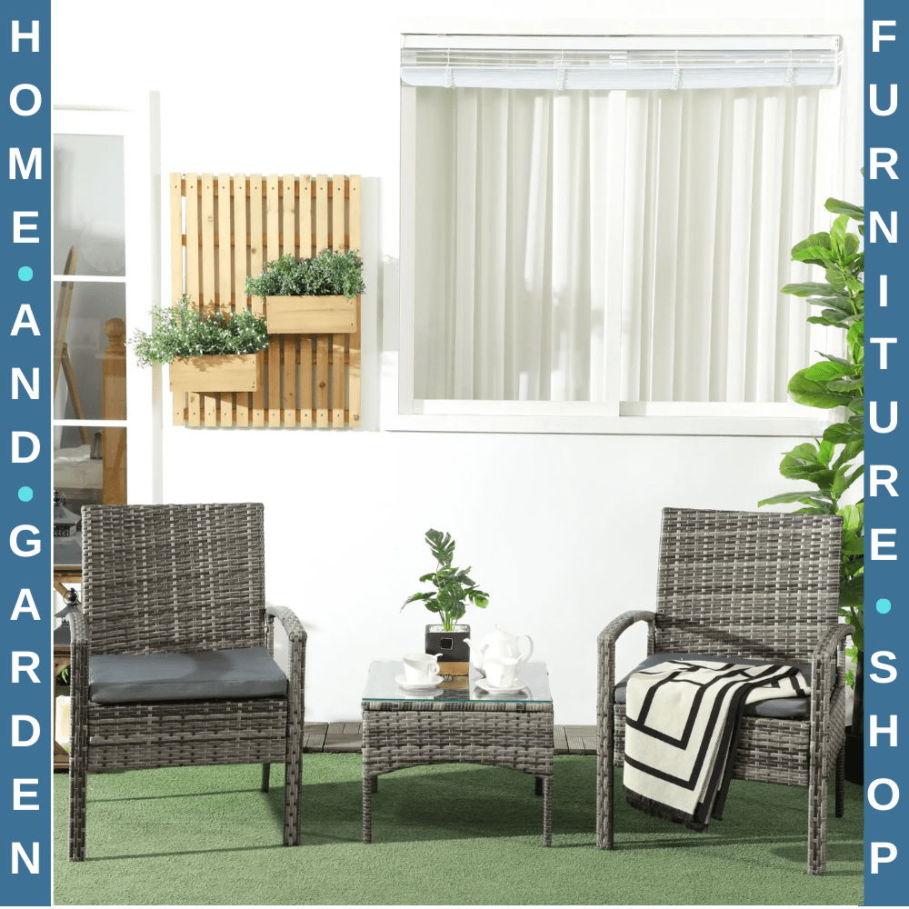 3 Piece Garden Rattan Bistro Set Patio Furniture with Table & Chairs Mixed Grey - Home and Garden Furniture Shop - rustic - furniture