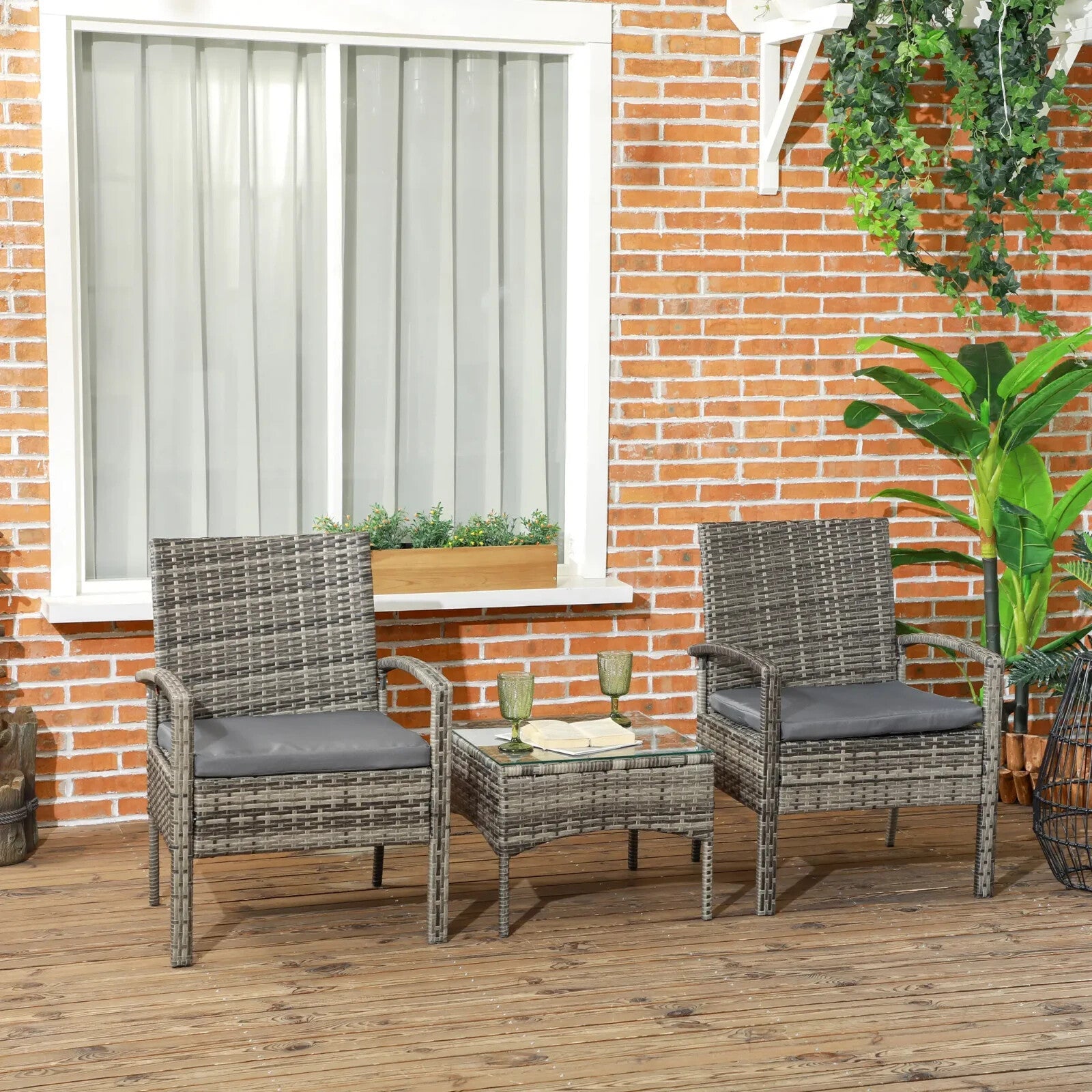 3 Piece Garden Rattan Bistro Set Patio Furniture with Table & Chairs Mixed Grey - Home and Garden Furniture Shop - rustic - furniture