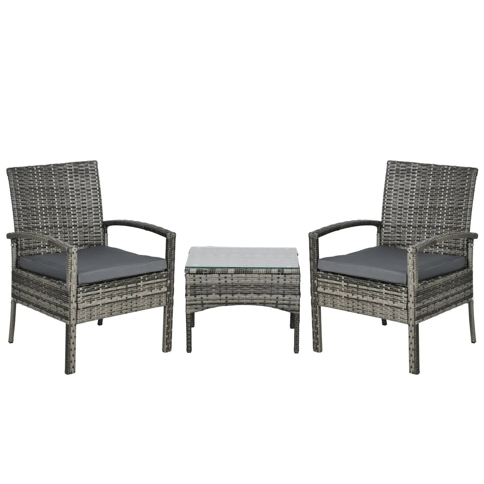 3 Piece Garden Rattan Bistro Set Patio Furniture with Table & Chairs Mixed Grey - Home and Garden Furniture Shop - rustic - furniture