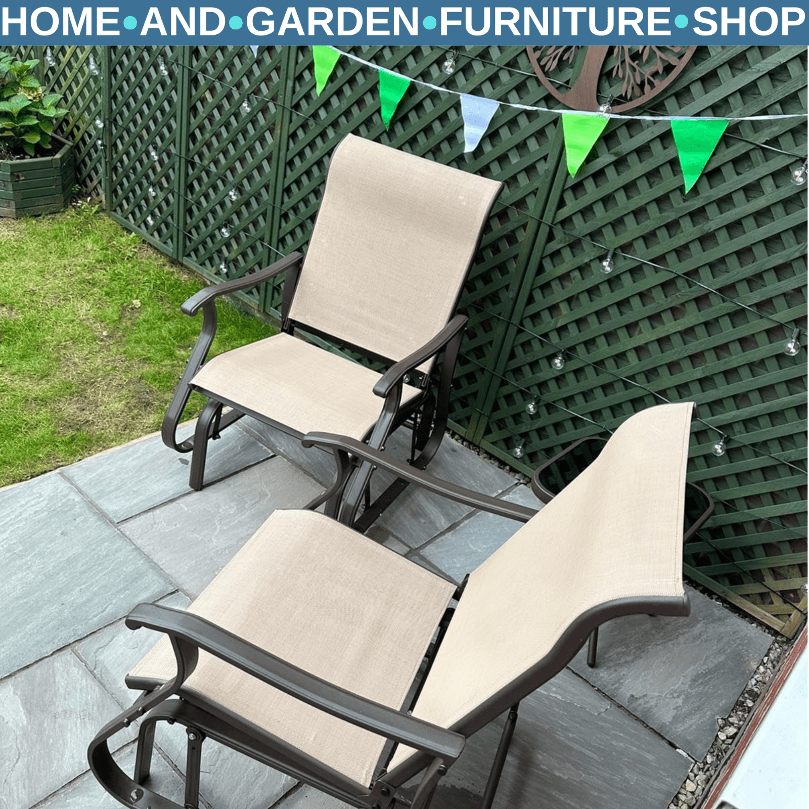 3 Piece Garden Rocking Chair Set with Armchairs and Tempered Glass Patio Table - Home and Garden Furniture Shop - rustic - furniture