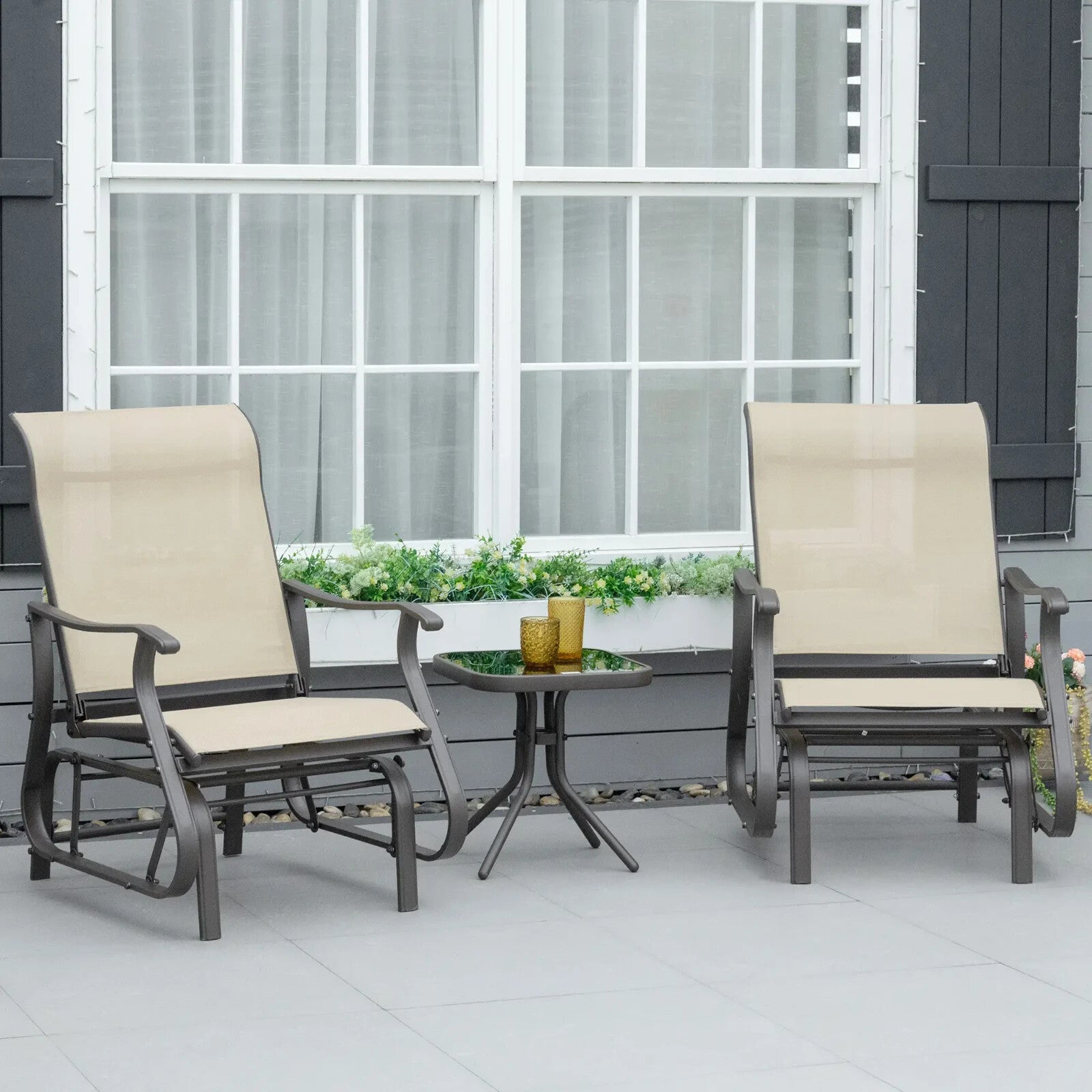3 Piece Garden Rocking Chair Set with Armchairs and Tempered Glass Patio Table - Home and Garden Furniture Shop - rustic - furniture