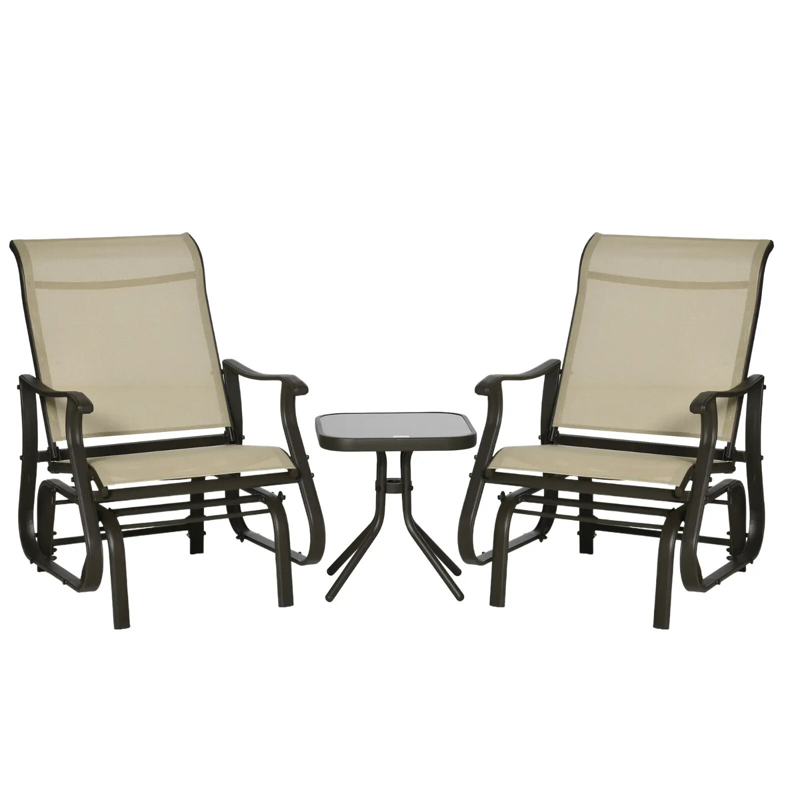 3 Piece Garden Rocking Chair Set with Armchairs and Tempered Glass Patio Table - Home and Garden Furniture Shop - rustic - furniture