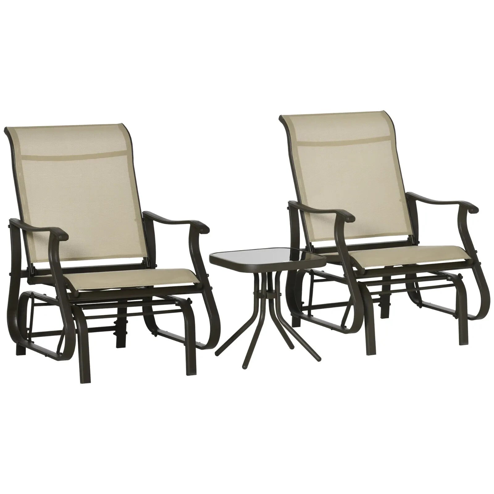 3 Piece Garden Rocking Chair Set with Armchairs and Tempered Glass Patio Table - Home and Garden Furniture Shop - rustic - furniture
