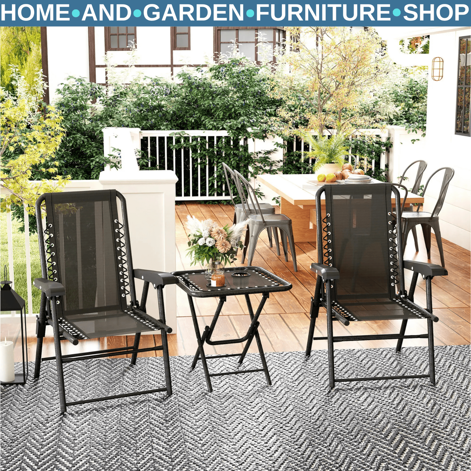 3 Piece Garden Table and Chair Set Patio Bistro Furniture for Balcony or Terrace - Home and Garden Furniture Shop - #rustic - furniture#