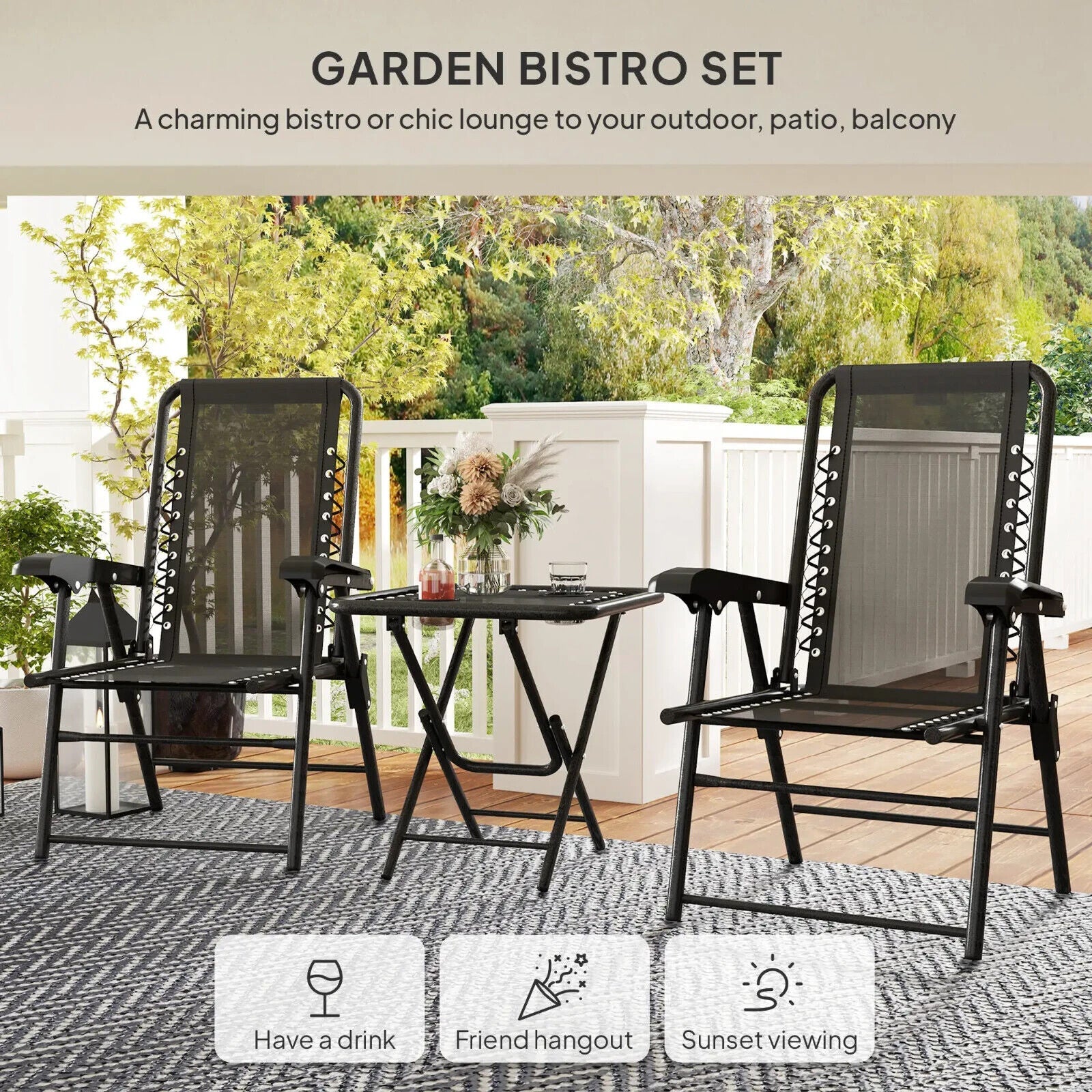 3 Piece Garden Table and Chair Set Patio Bistro Furniture for Balcony or Terrace - Home and Garden Furniture Shop - #rustic - furniture#