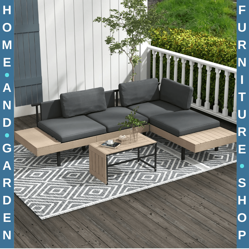 3 Piece L Shaped Garden Sofa Set with Cushions & Table HDPE Patio Furniture Grey - Home and Garden Furniture Shop - rustic - furniture