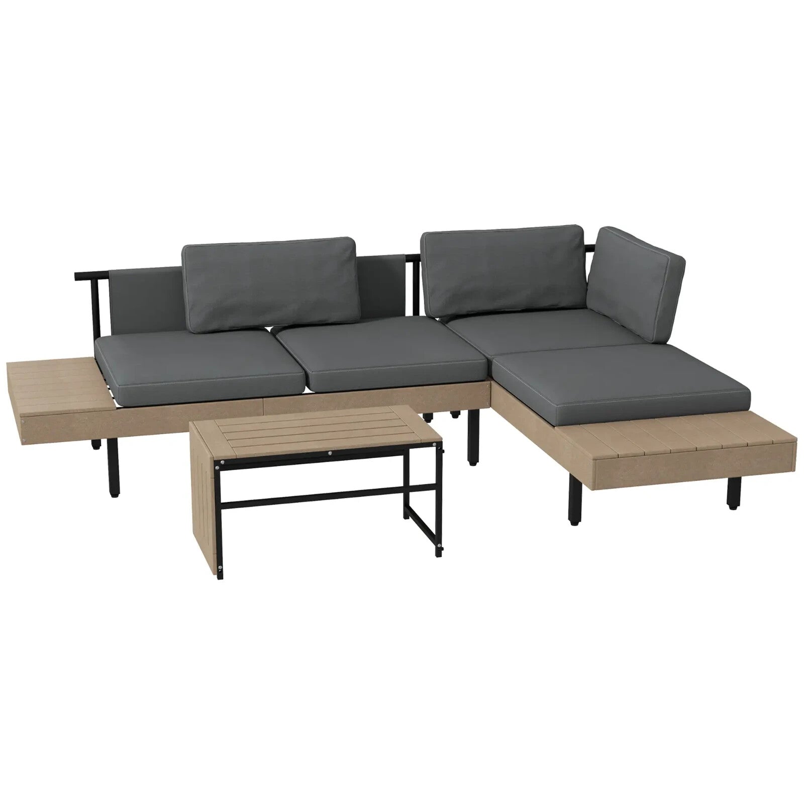 3 Piece L Shaped Garden Sofa Set with Cushions & Table HDPE Patio Furniture Grey - Home and Garden Furniture Shop - rustic - furniture