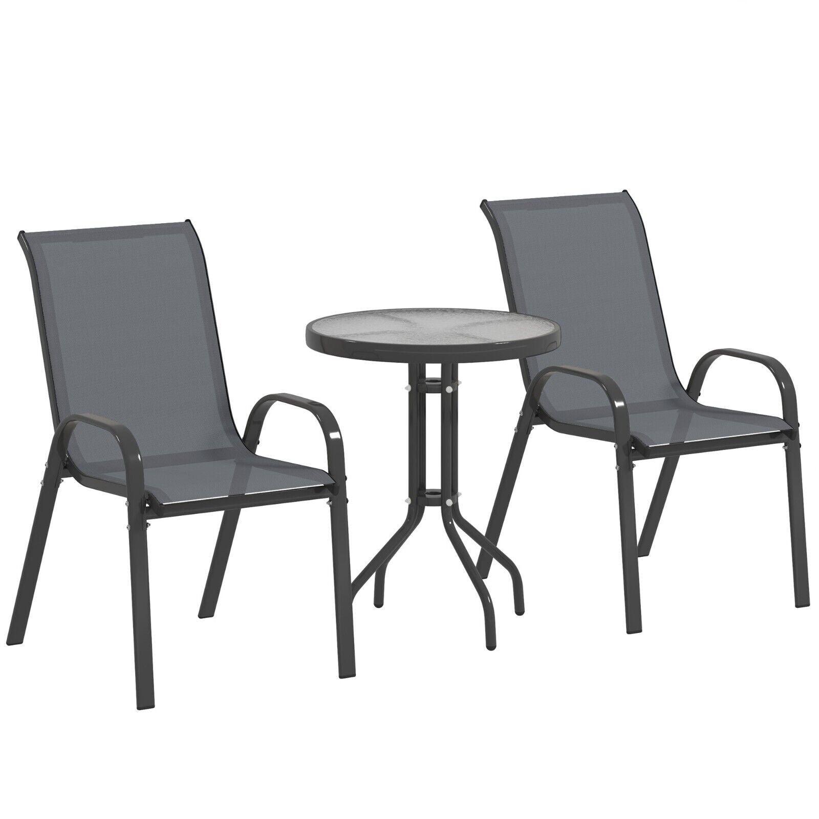 3 Piece Metal Garden Bistro Set with Glass Table & Stackable Chairs for Outdoor - Home and Garden Furniture Shop - #rustic - furniture#