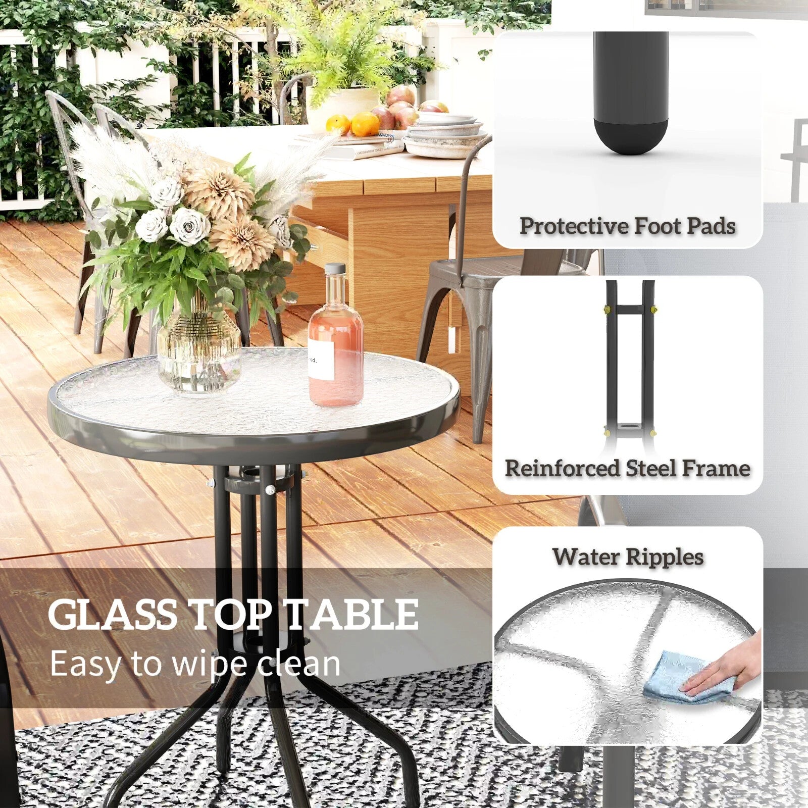 3 Piece Metal Garden Bistro Set with Glass Table & Stackable Chairs for Outdoor - Home and Garden Furniture Shop - rustic - furniture