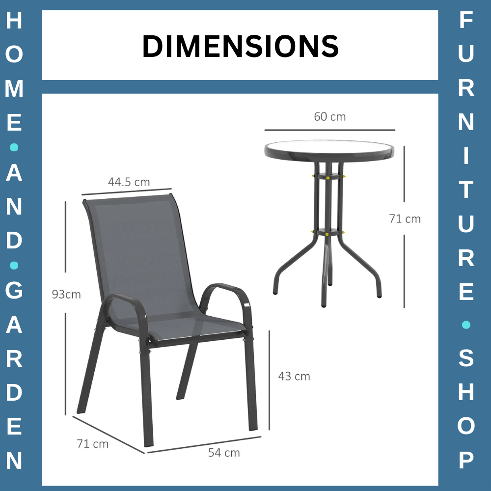 3 Piece Metal Garden Bistro Set with Glass Table & Stackable Chairs for Outdoor - Home and Garden Furniture Shop - #rustic - furniture#