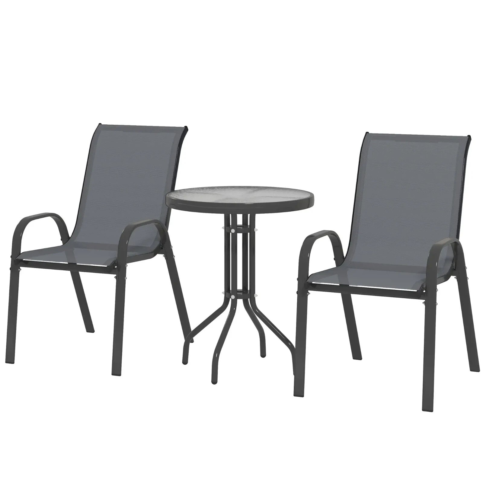 3 Piece Metal Garden Bistro Set with Glass Table & Stackable Chairs for Outdoor - Home and Garden Furniture Shop - rustic - furniture