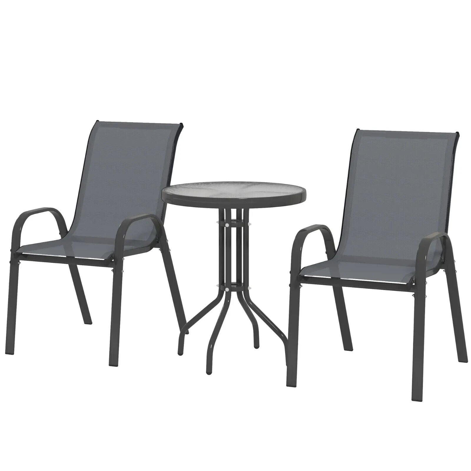 3 Piece Metal Garden Bistro Set with Glass Table & Stackable Chairs for Outdoor - Home and Garden Furniture Shop - #rustic - furniture#