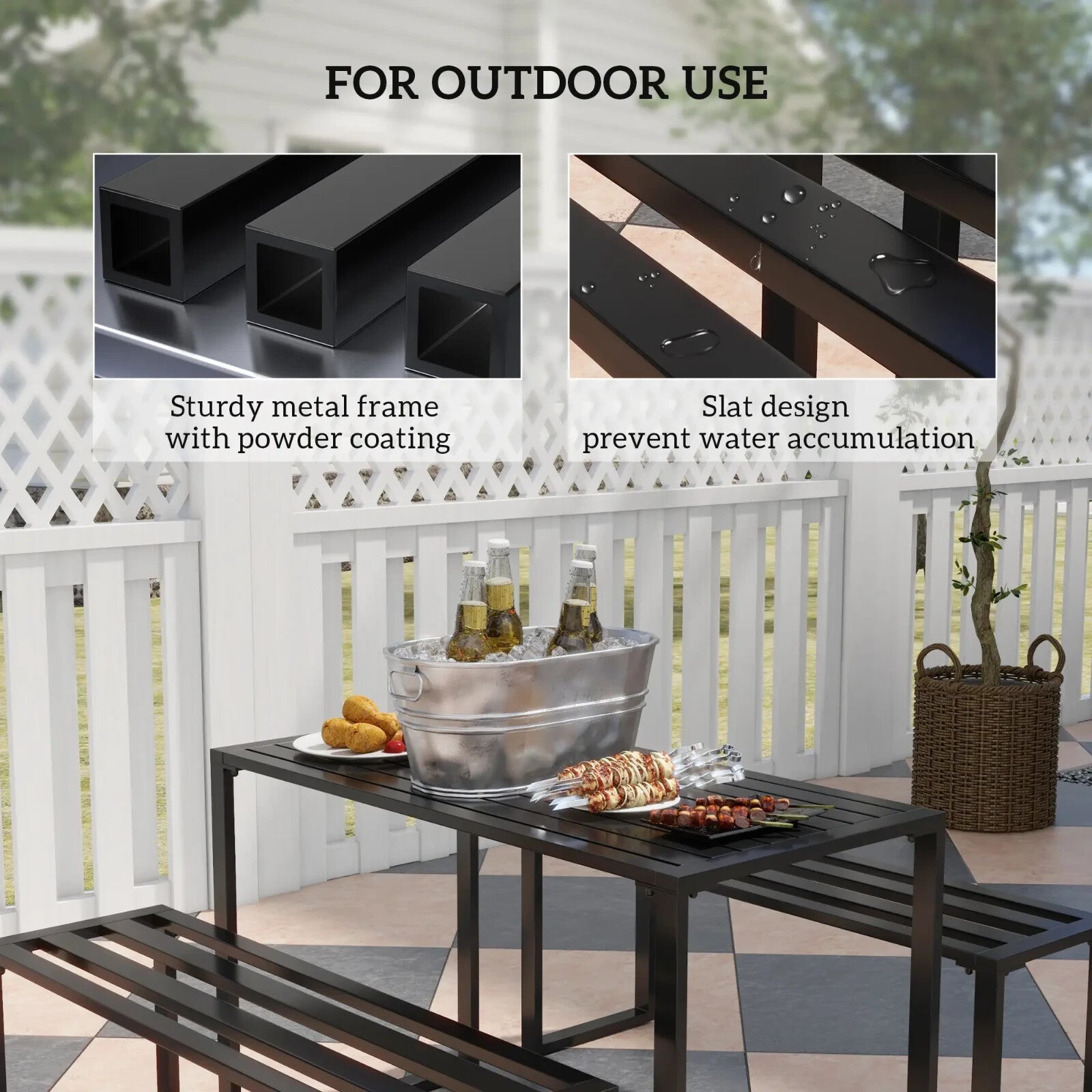 3 Piece Metal Garden Table & Bench Set Outdoor Patio Dining Furniture with Seat - Home and Garden Furniture Shop - rustic - furniture