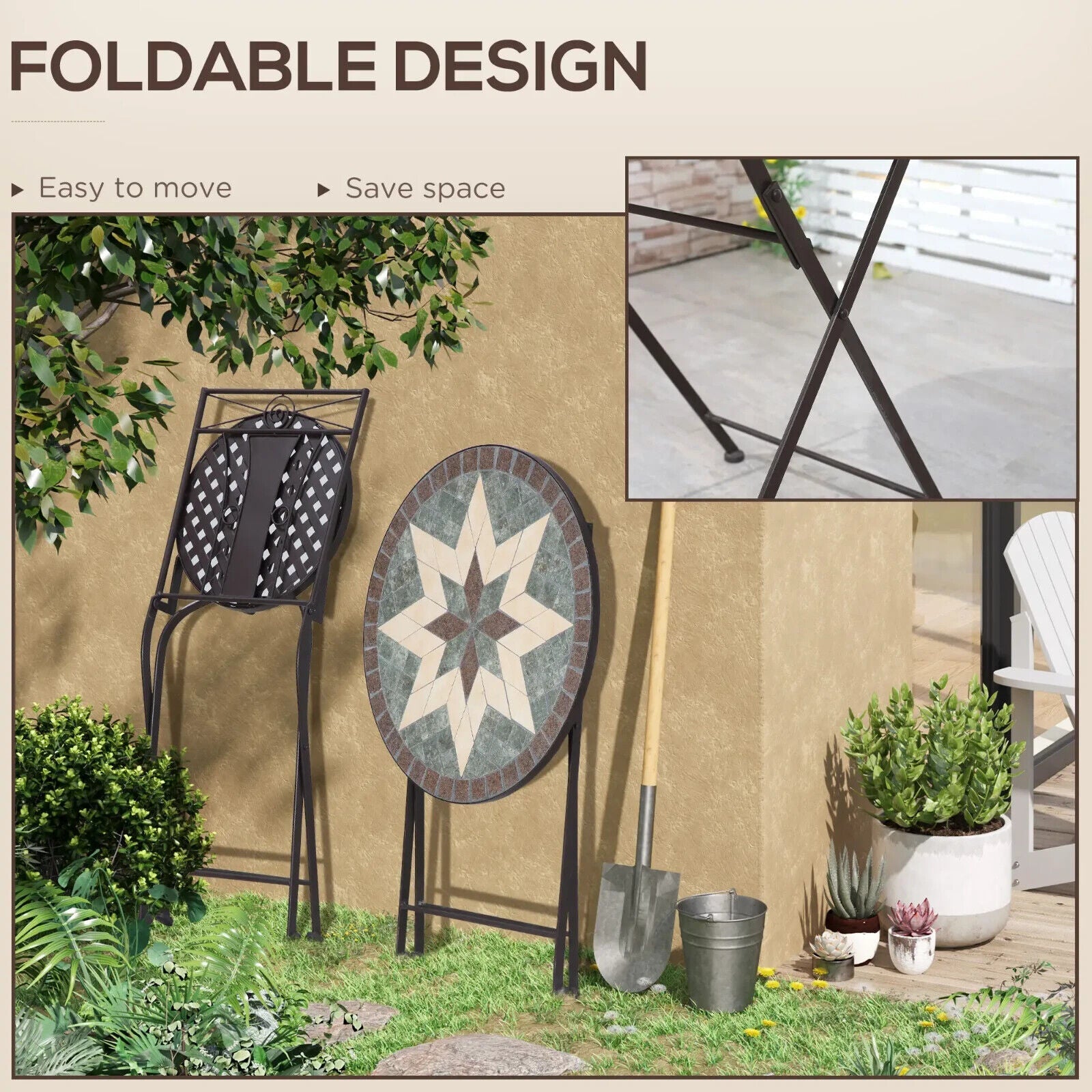 3 - Piece Mosaic Patio Bistro Set with Folding Metal Chairs and Table for Garden - Home and Garden Furniture Shop - #rustic - furniture#