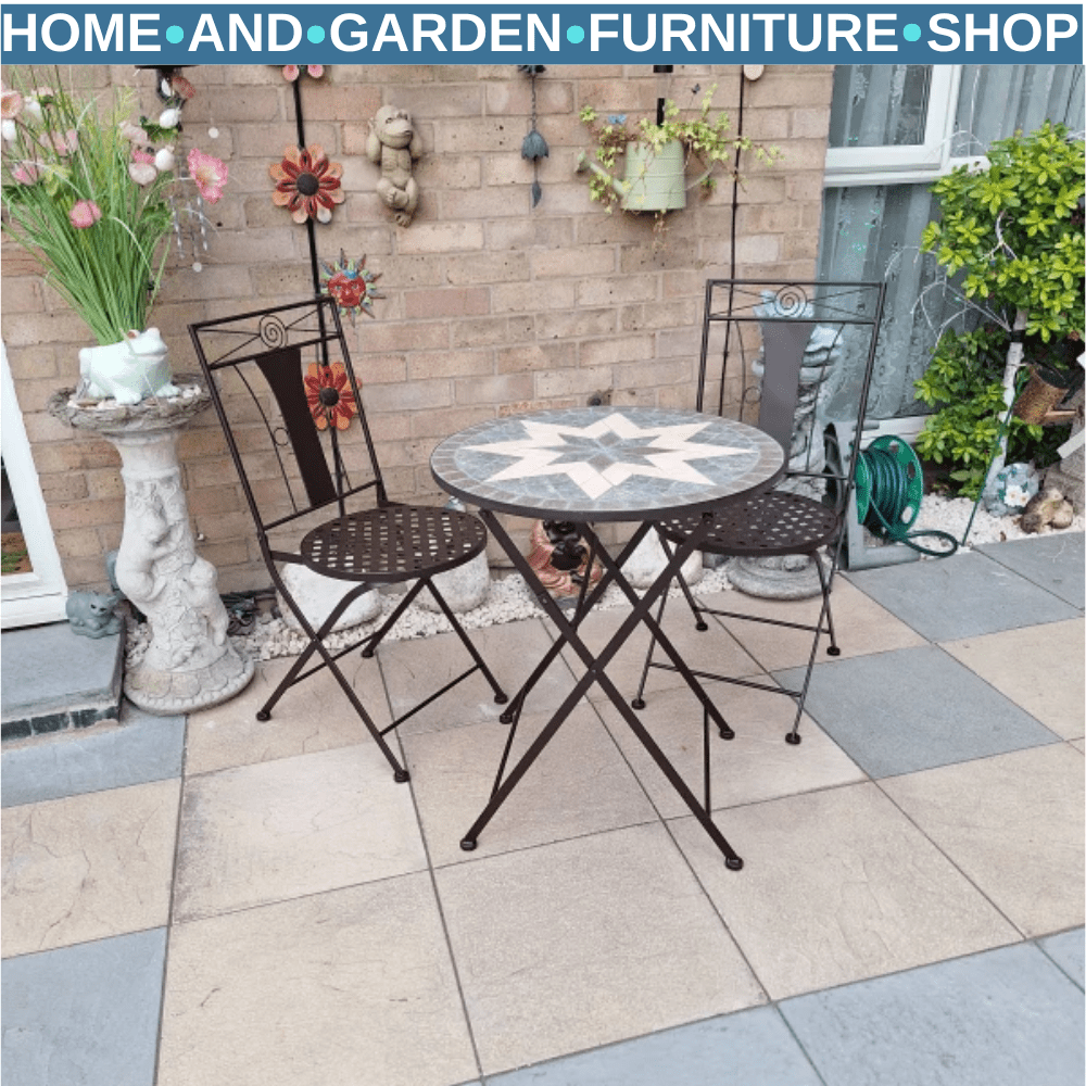 3 - Piece Mosaic Patio Bistro Set with Folding Metal Chairs and Table for Garden - Home and Garden Furniture Shop - #rustic - furniture#