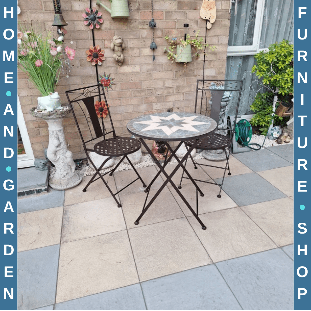 3 - Piece Mosaic Patio Bistro Set with Folding Metal Chairs and Table for Garden - Home and Garden Furniture Shop - #rustic - furniture#