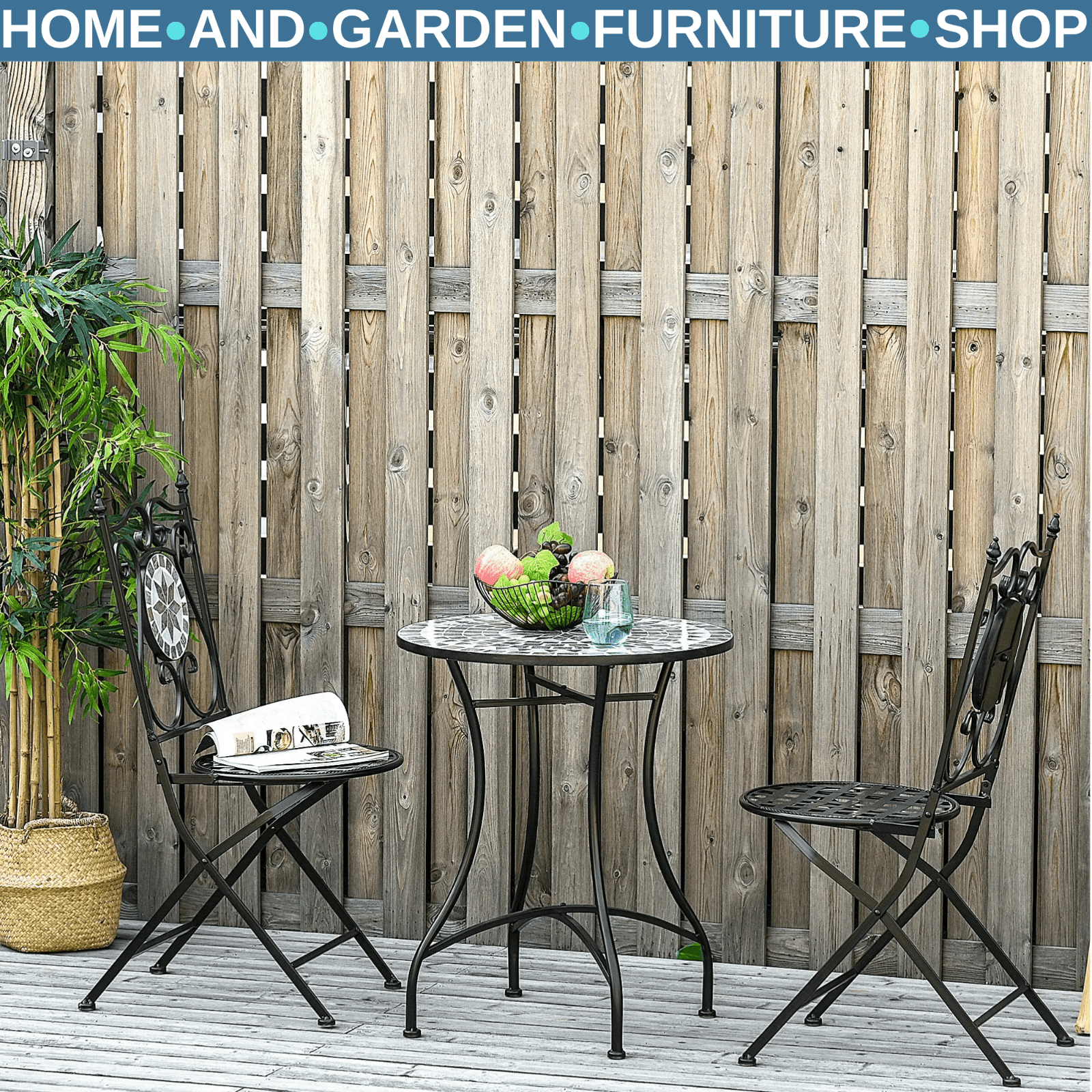 3 - Piece Mosaic Tile Garden Bistro Set – Outdoor Table and 2 Folding Chairs - Home and Garden Furniture Shop - rustic - furniture