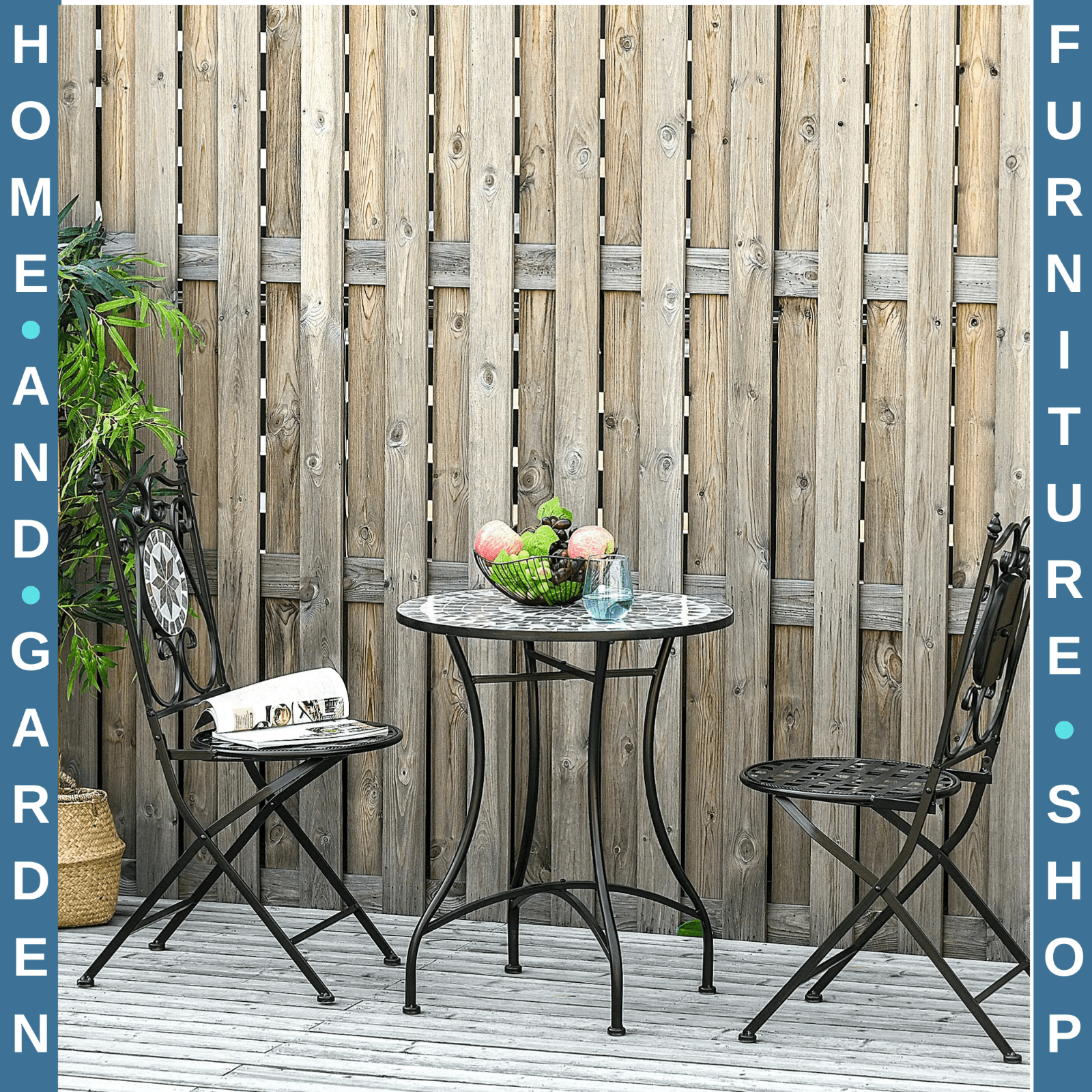 3 - Piece Mosaic Tile Garden Bistro Set – Outdoor Table and 2 Folding Chairs - Home and Garden Furniture Shop - rustic - furniture