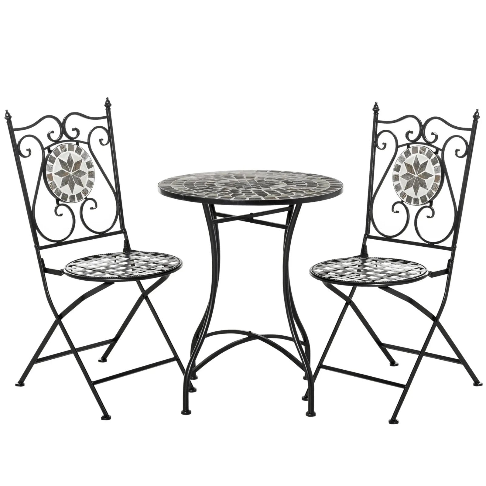 3 - Piece Mosaic Tile Garden Bistro Set – Outdoor Table and 2 Folding Chairs - Home and Garden Furniture Shop - rustic - furniture