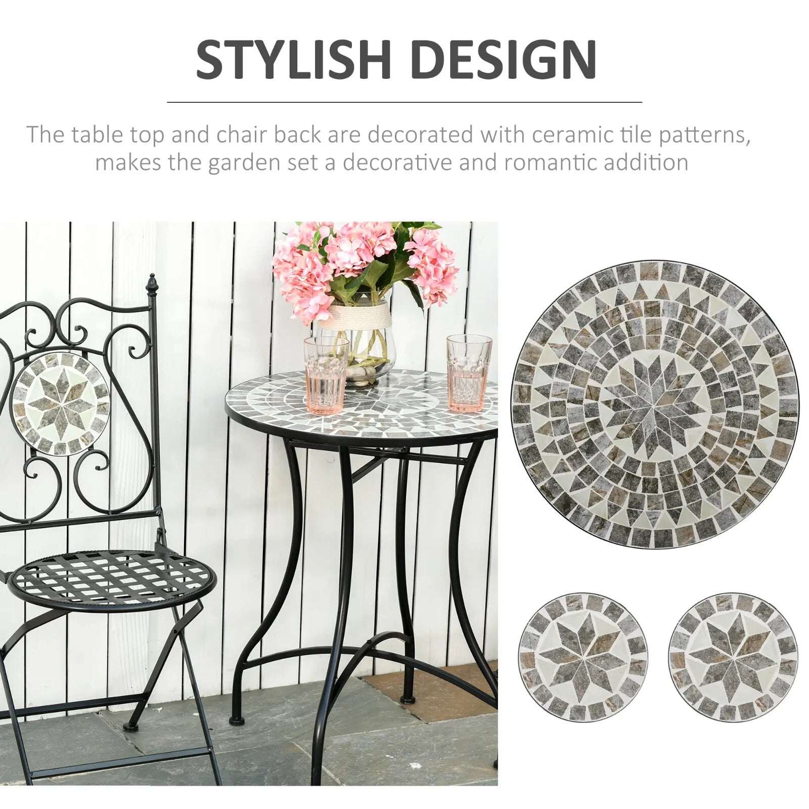 3 - Piece Mosaic Tile Garden Bistro Set – Outdoor Table and 2 Folding Chairs - Home and Garden Furniture Shop - rustic - furniture