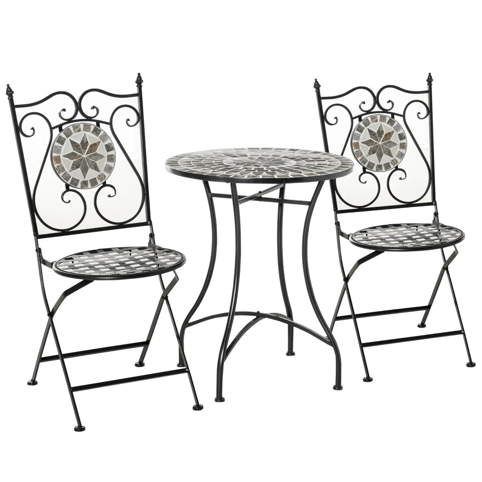 3 - Piece Mosaic Tile Garden Bistro Set – Outdoor Table and 2 Folding Chairs - Home and Garden Furniture Shop - rustic - furniture