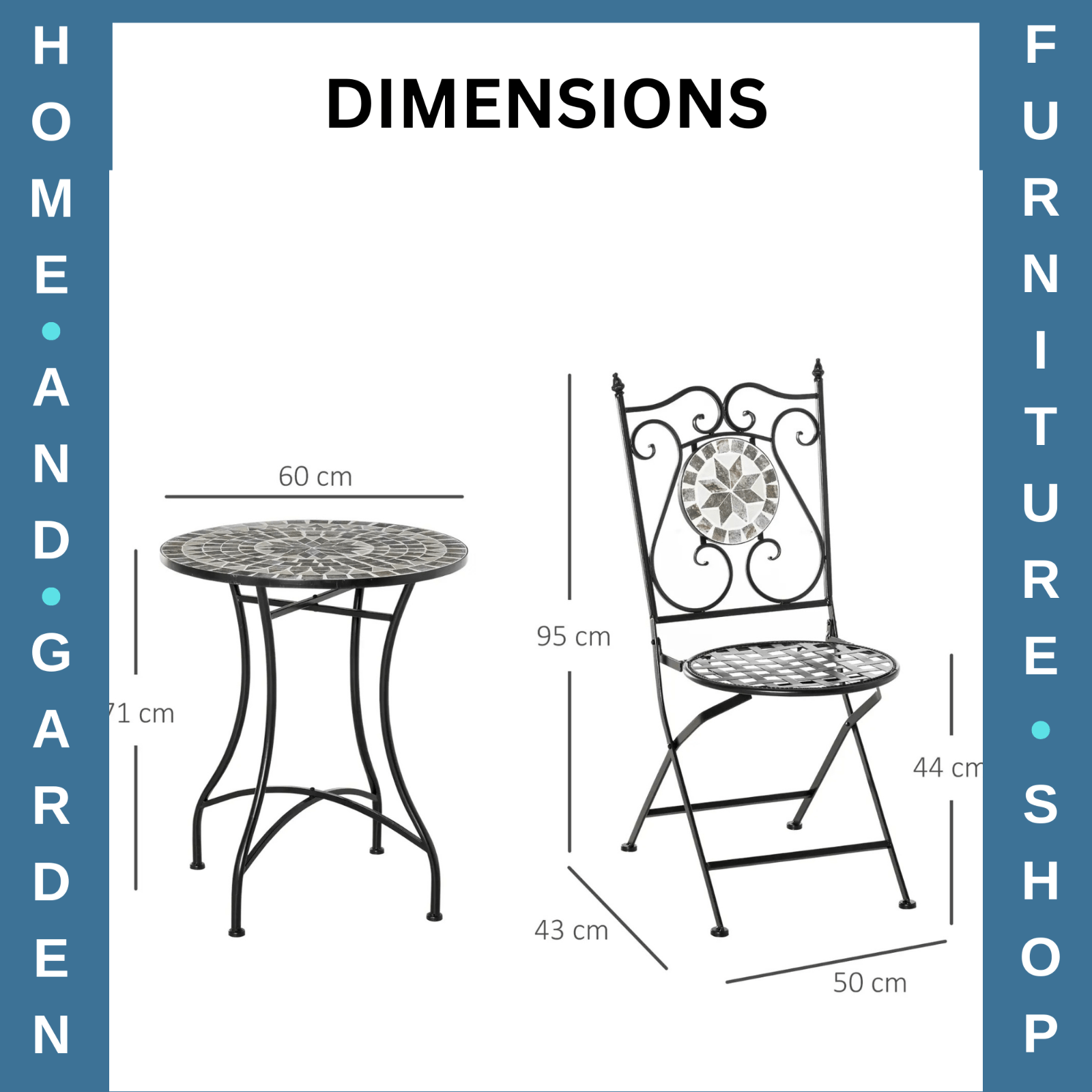 3 - Piece Mosaic Tile Garden Bistro Set – Outdoor Table and 2 Folding Chairs - Home and Garden Furniture Shop - rustic - furniture