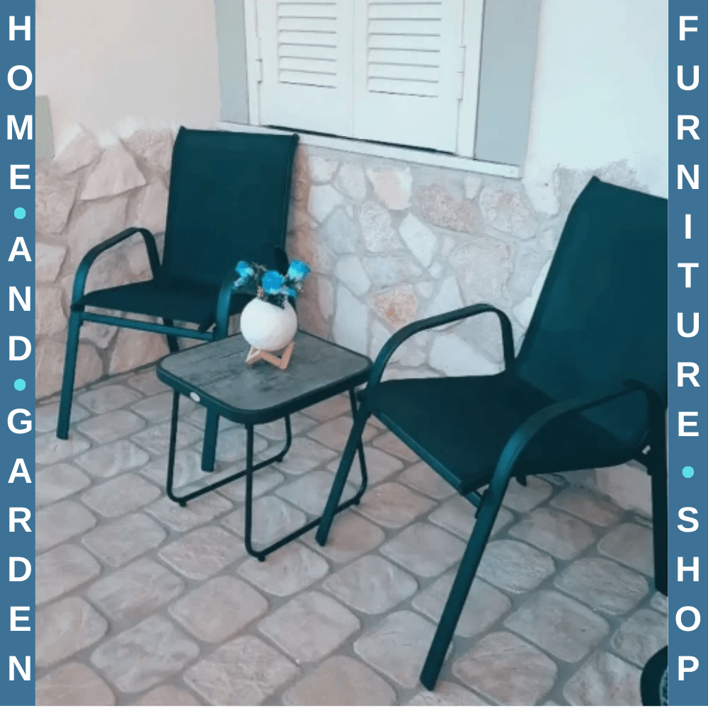 3 Piece Outdoor Bistro Set Patio Stackable Chairs with Mesh & Coffee Table Black - Home and Garden Furniture Shop - #rustic - furniture#