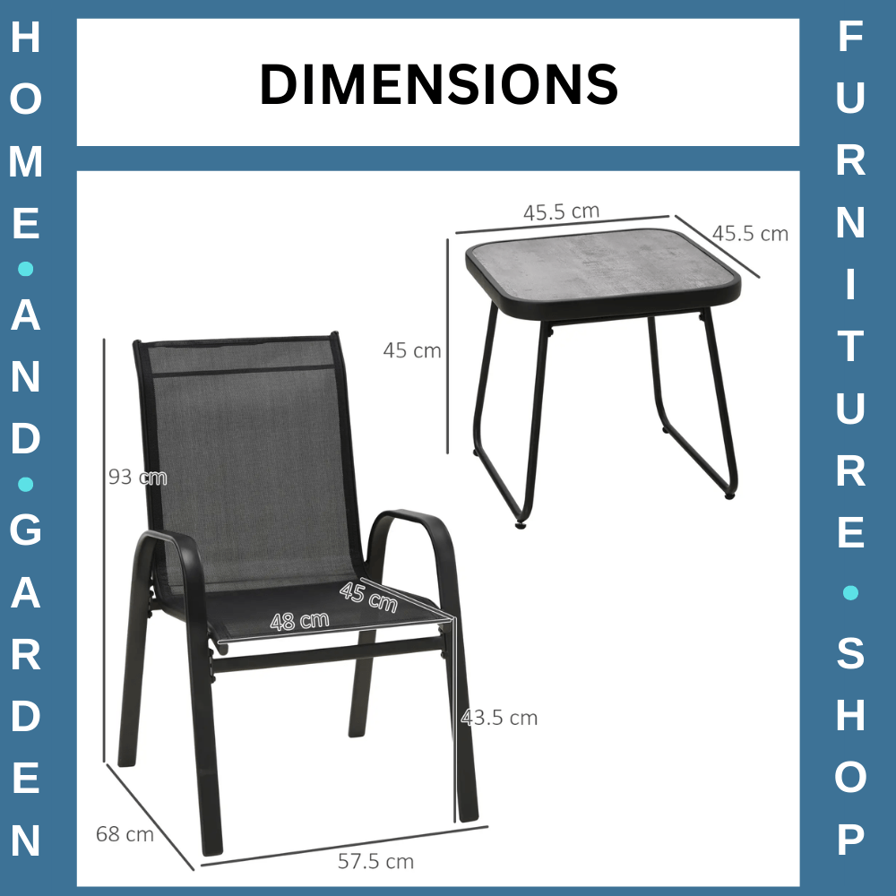 3 Piece Outdoor Bistro Set Patio Stackable Chairs with Mesh & Coffee Table Black - Home and Garden Furniture Shop - #rustic - furniture#