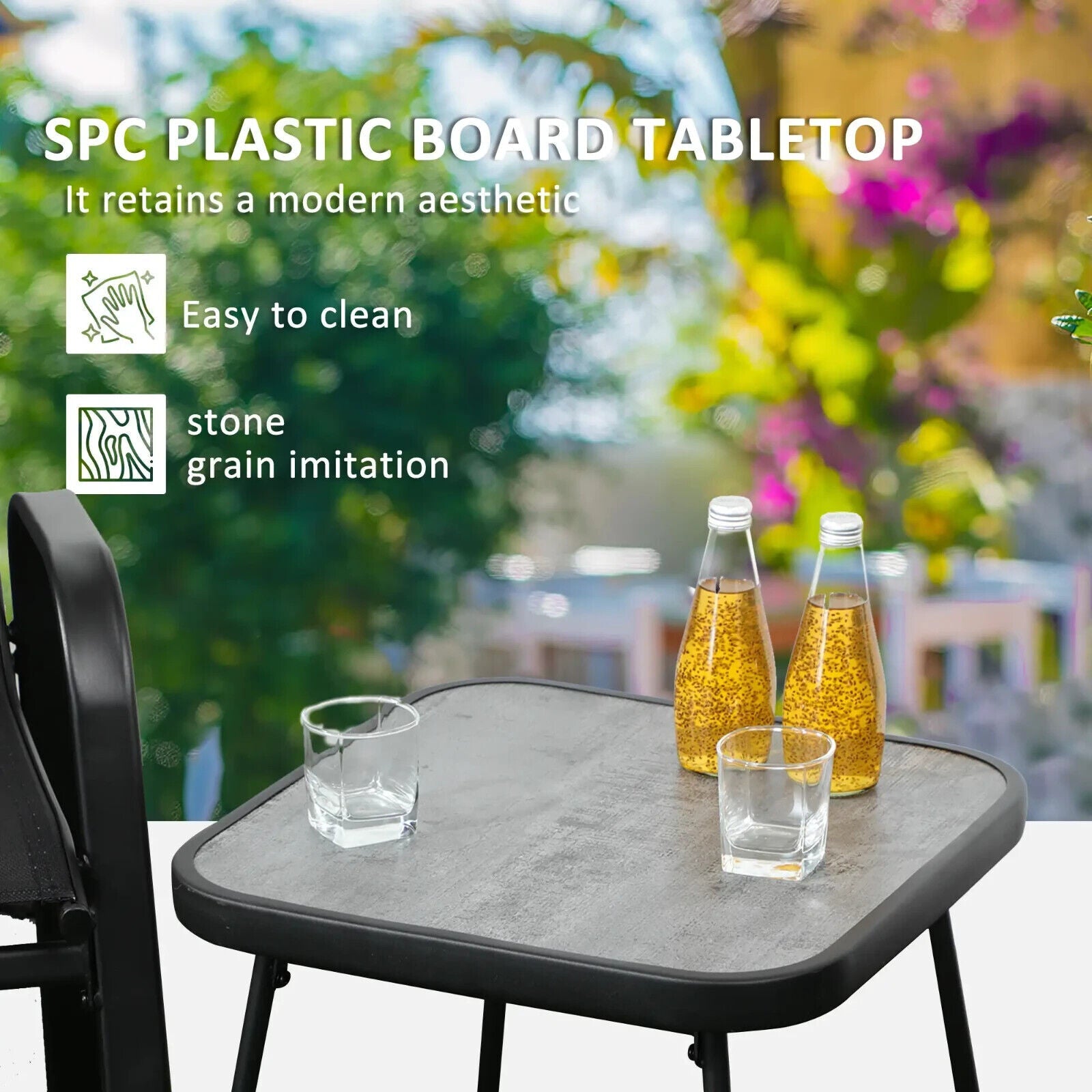 3 Piece Outdoor Bistro Set Patio Stackable Chairs with Mesh & Coffee Table Black - Home and Garden Furniture Shop - #rustic - furniture#