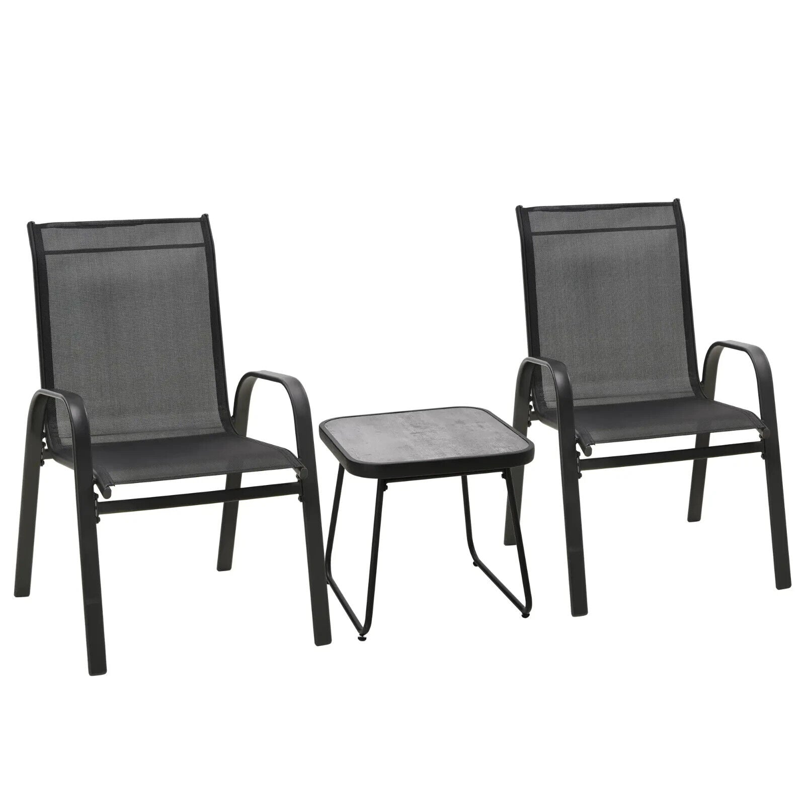 3 Piece Outdoor Bistro Set Patio Stackable Chairs with Mesh & Coffee Table Black - Home and Garden Furniture Shop - #rustic - furniture#