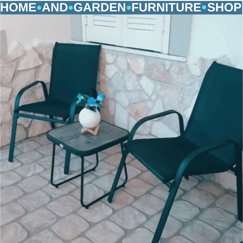 3 Piece Outdoor Bistro Set Patio Stackable Chairs with Mesh & Coffee Table Black - Home and Garden Furniture Shop - #rustic - furniture#