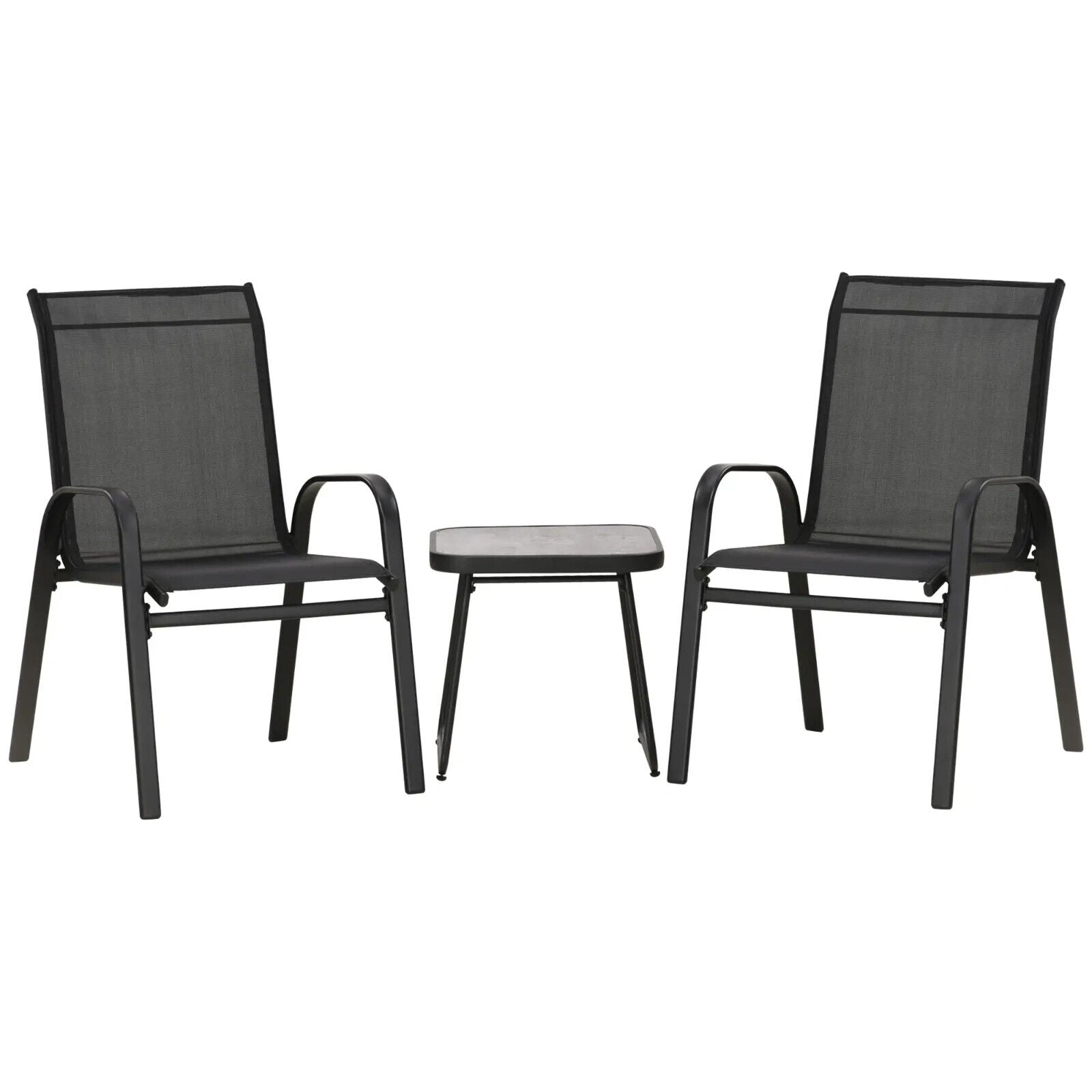 3 Piece Outdoor Bistro Set Patio Stackable Chairs with Mesh & Coffee Table Black - Home and Garden Furniture Shop - #rustic - furniture#